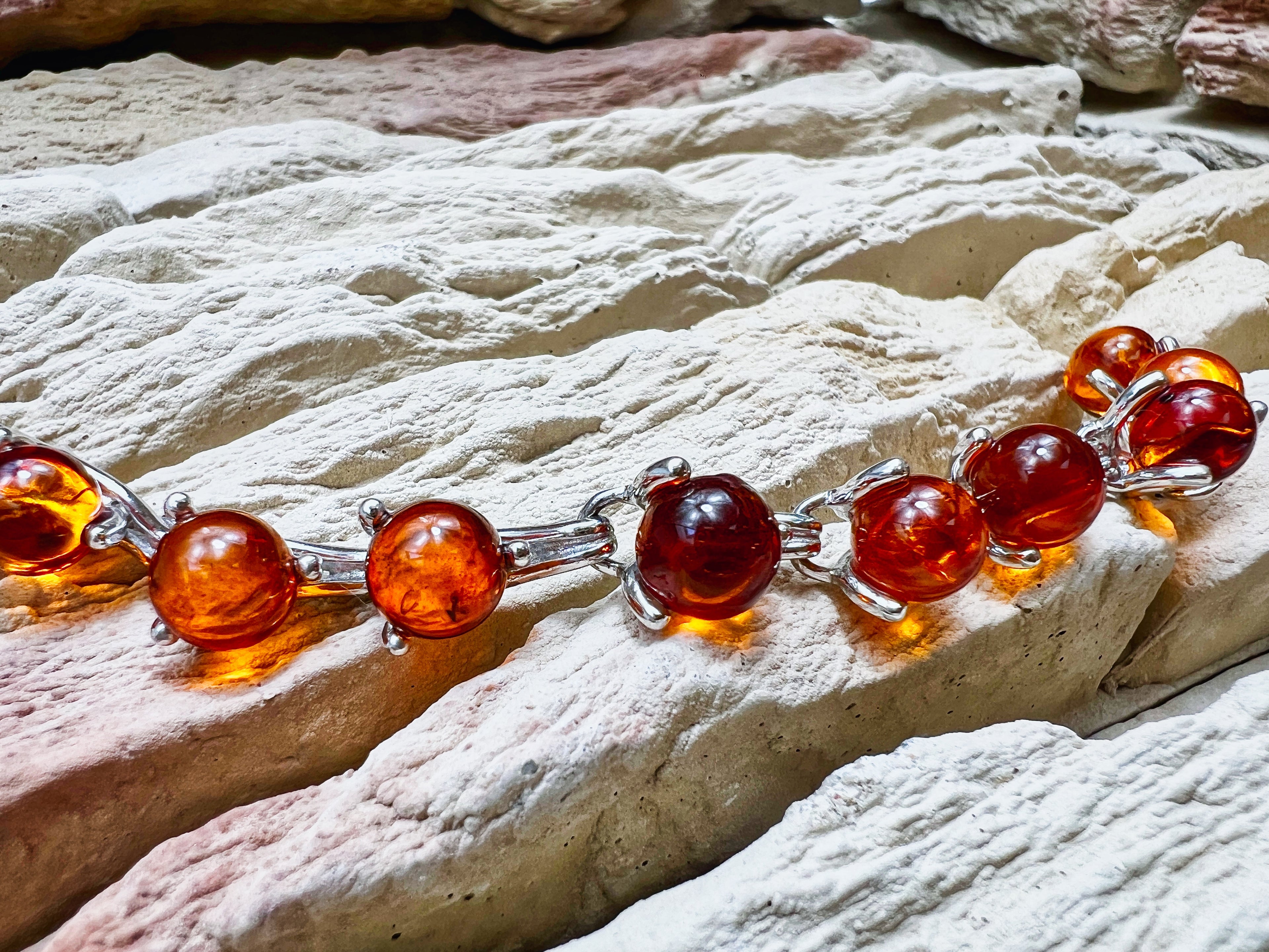 Bernstein-Armband - 925 Sterling Silber - 19,5 cm - UNIKAT