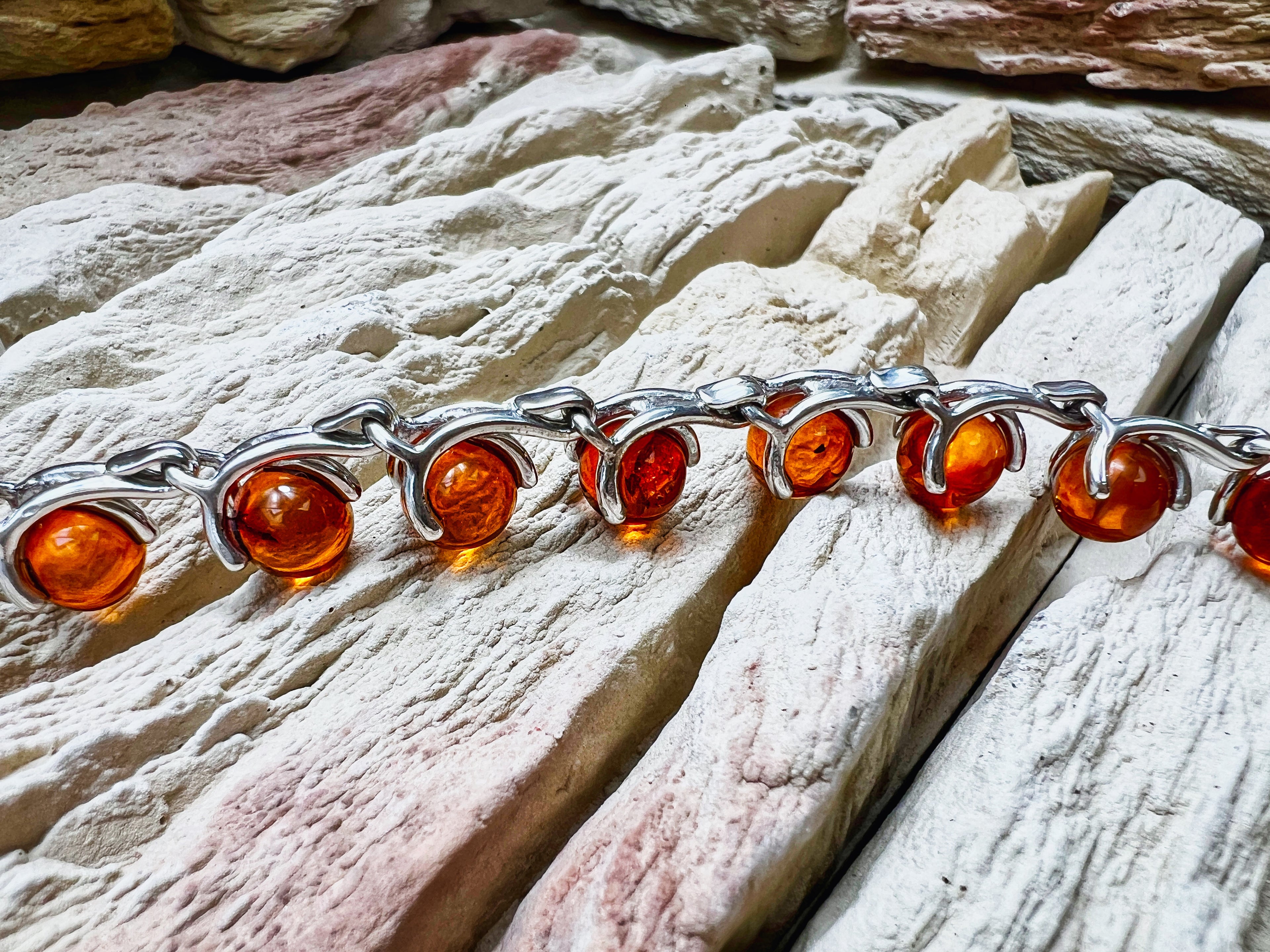 Bernstein-Armband - 925 Sterling Silber - 19,5 cm - UNIKAT