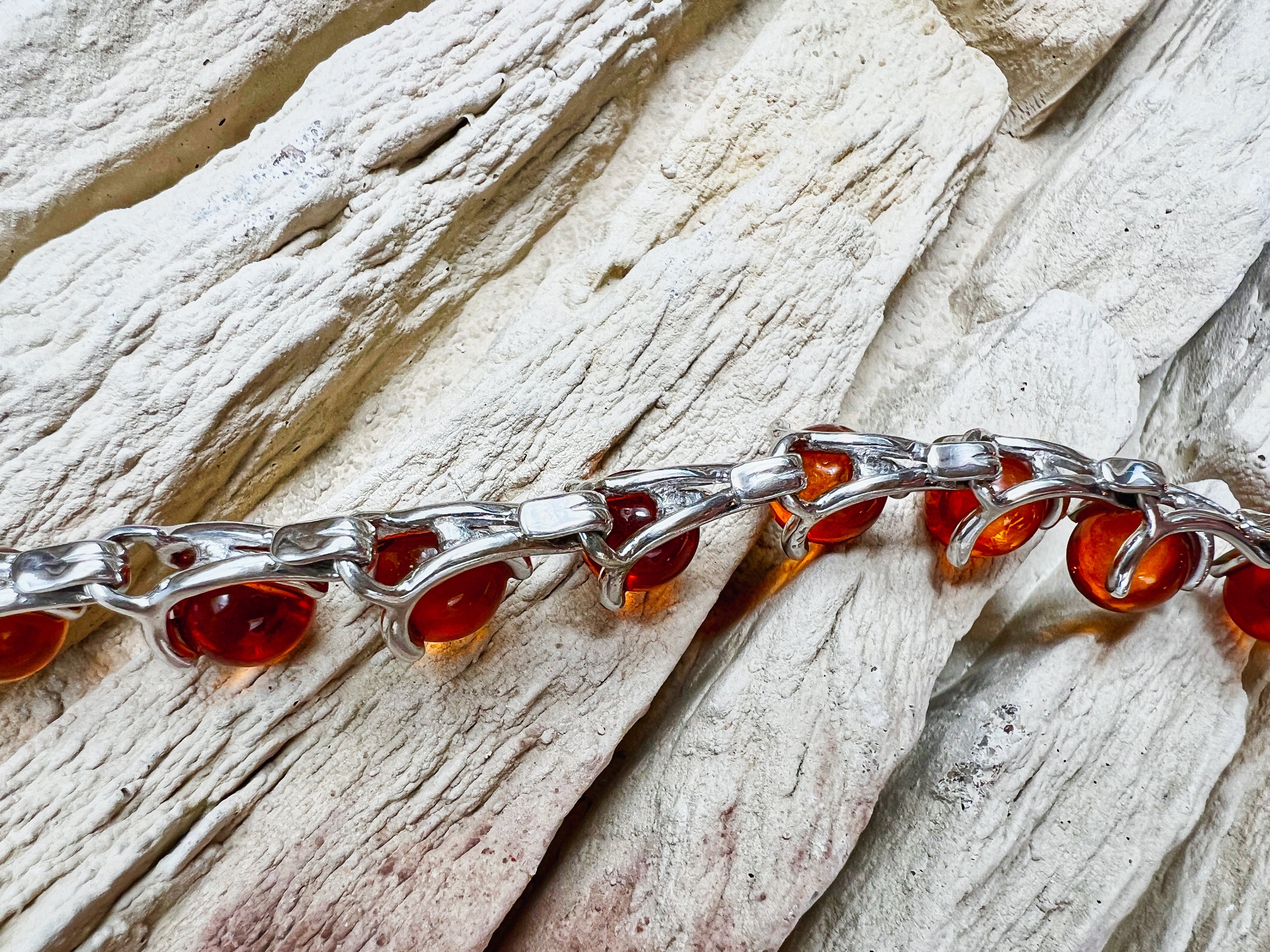 Bernstein-Armband - 925 Sterling Silber - 19,5 cm - UNIKAT