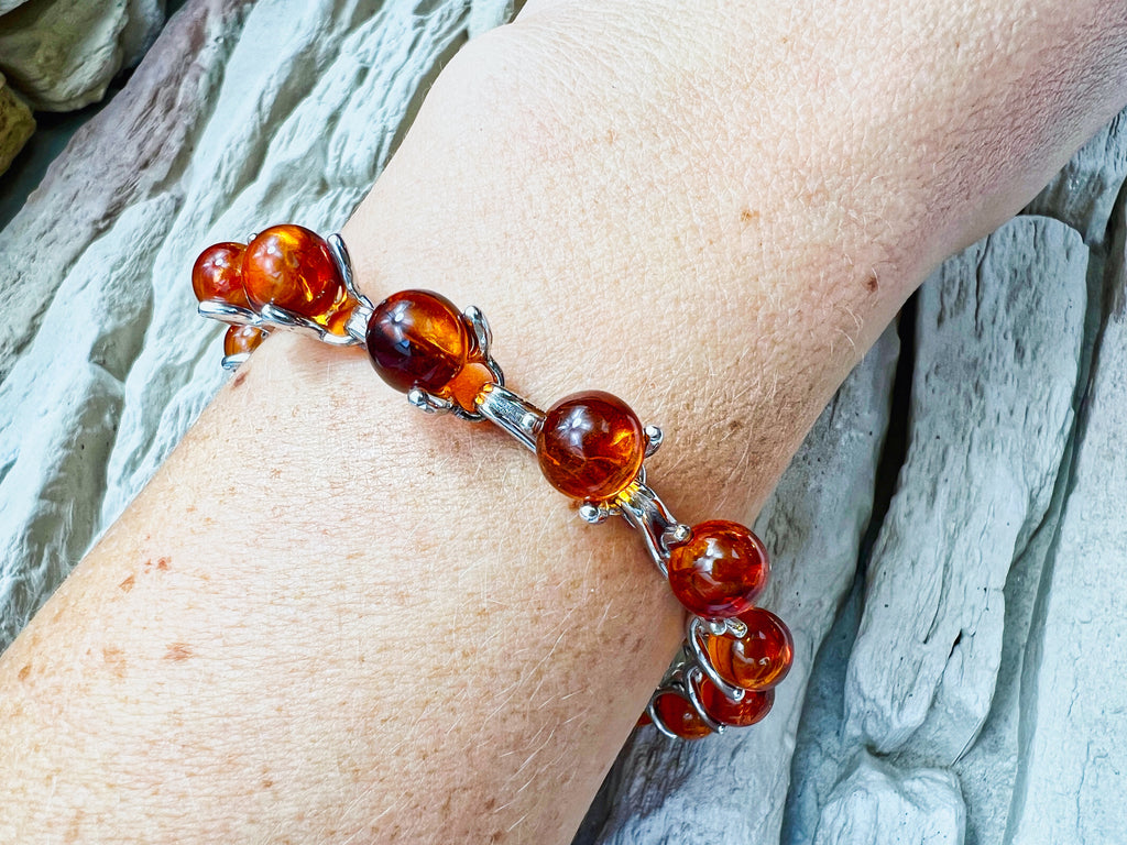 Bernstein-Armband - 925 Sterling Silber - 19,5 cm - UNIKAT