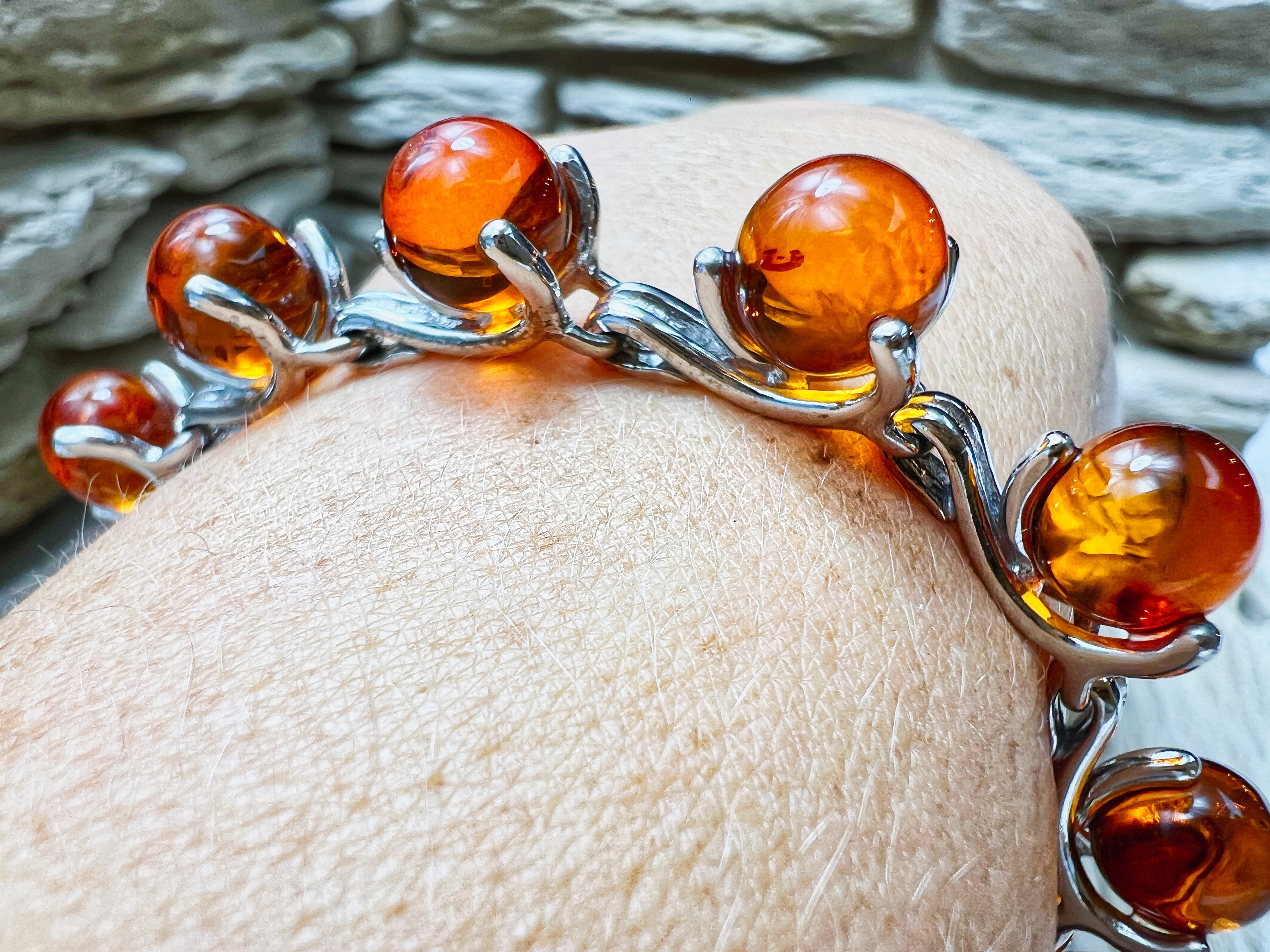 Bernstein-Armband - 925 Sterling Silber - 19,5 cm - UNIKAT