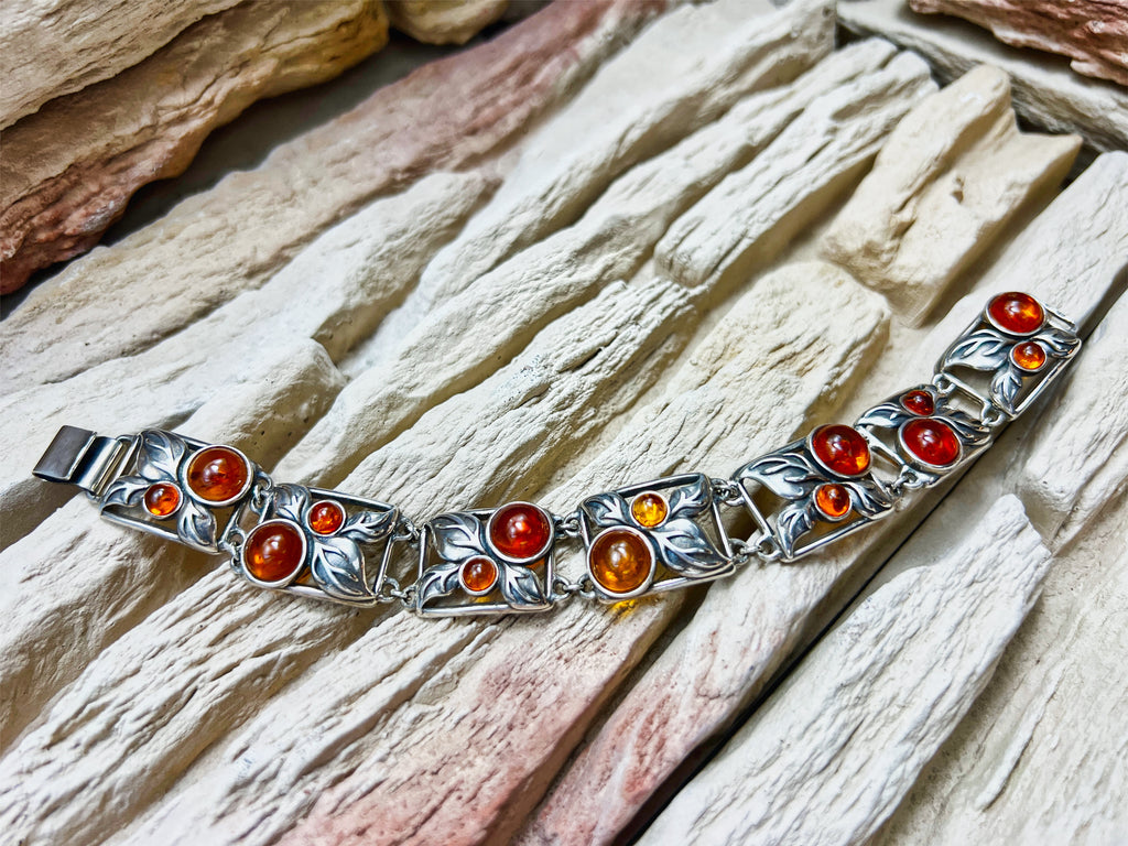 Vintage Bernstein-Armband - 925 Sterling Silber - 19,5 cm - UNIKAT