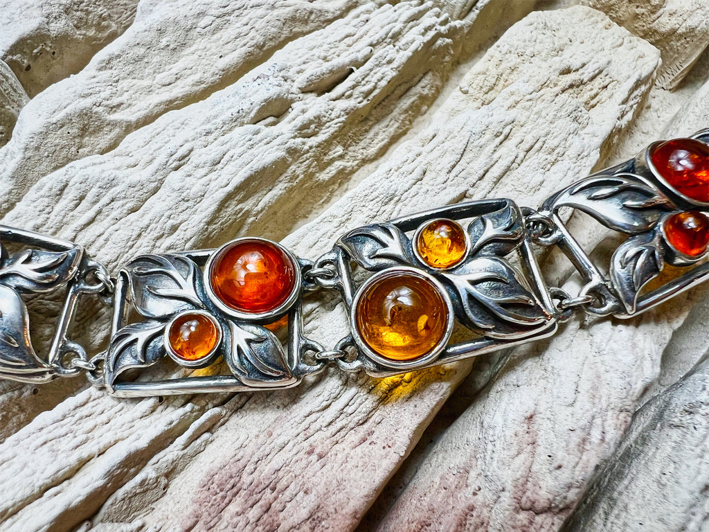 Vintage Bernstein-Armband - 925 Sterling Silber - 19,5 cm - UNIKAT