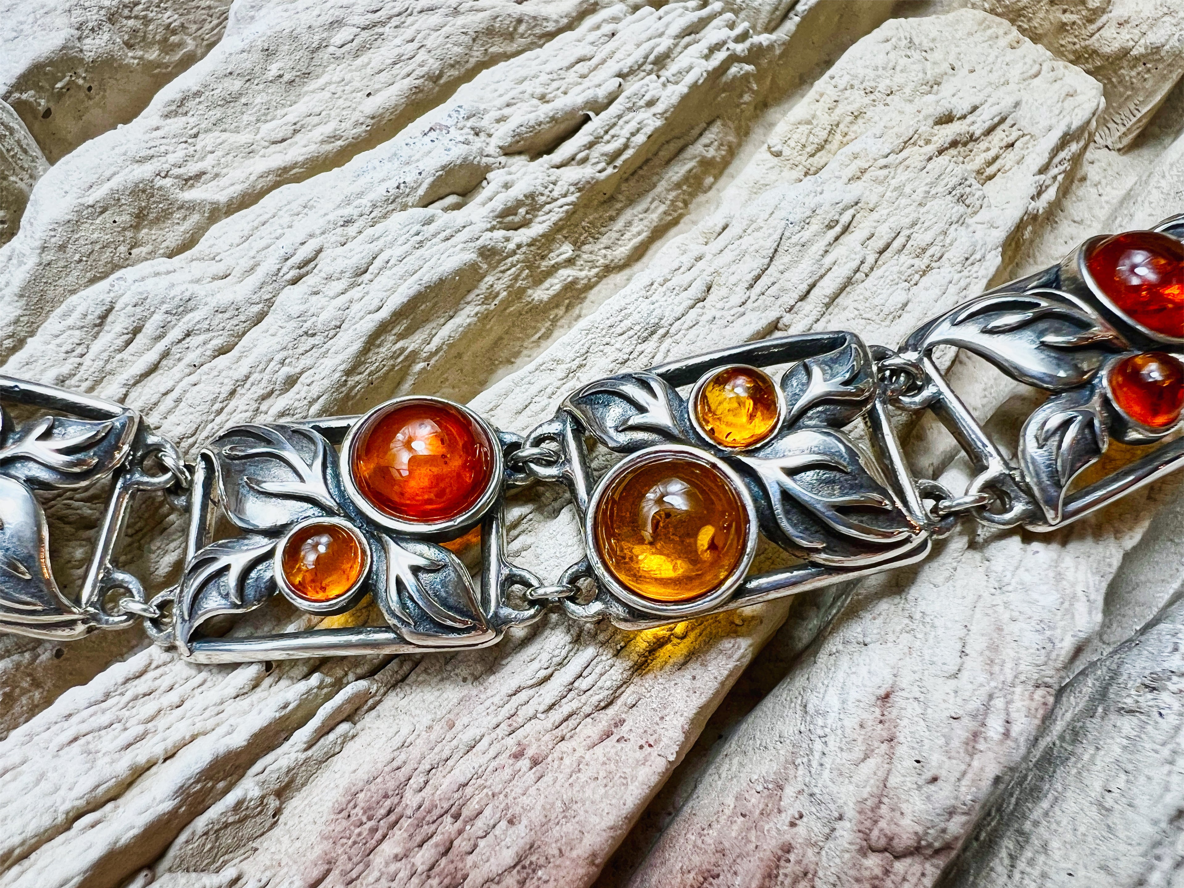 Vintage Bernstein-Armband - 925 Sterling Silber - 19,5 cm - UNIKAT