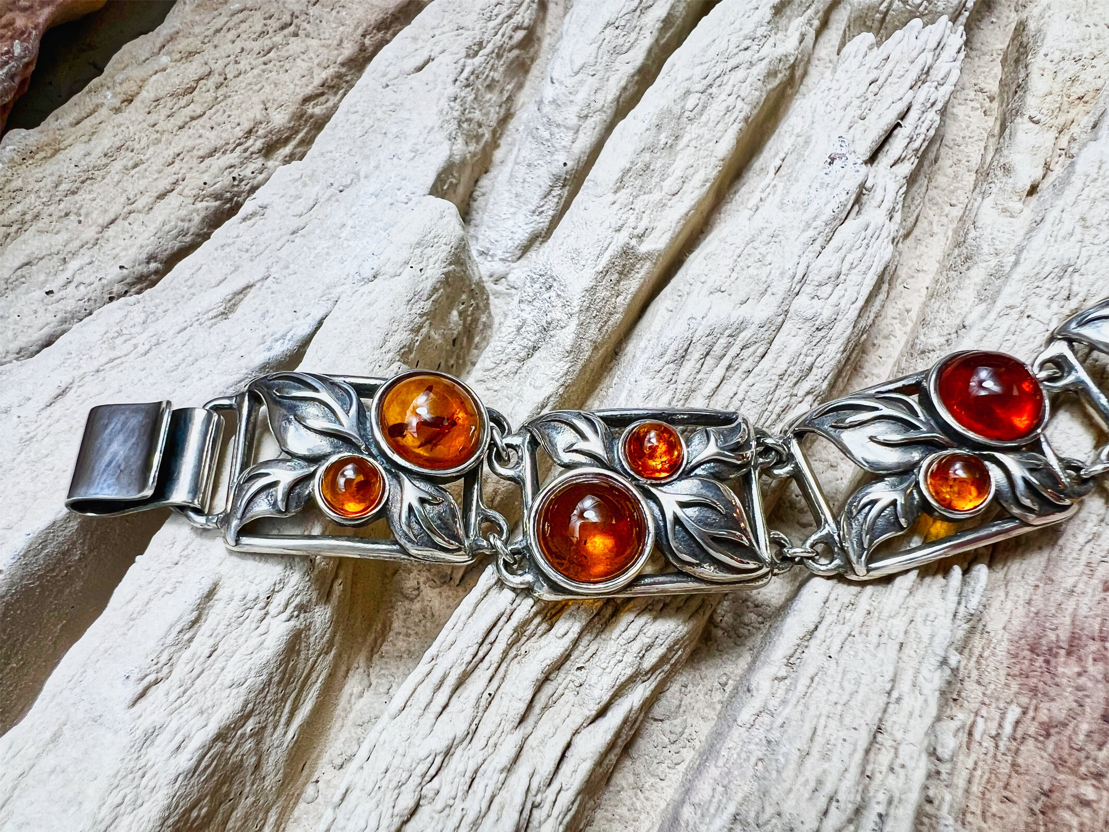 Vintage Bernstein-Armband - 925 Sterling Silber - 19,5 cm - UNIKAT