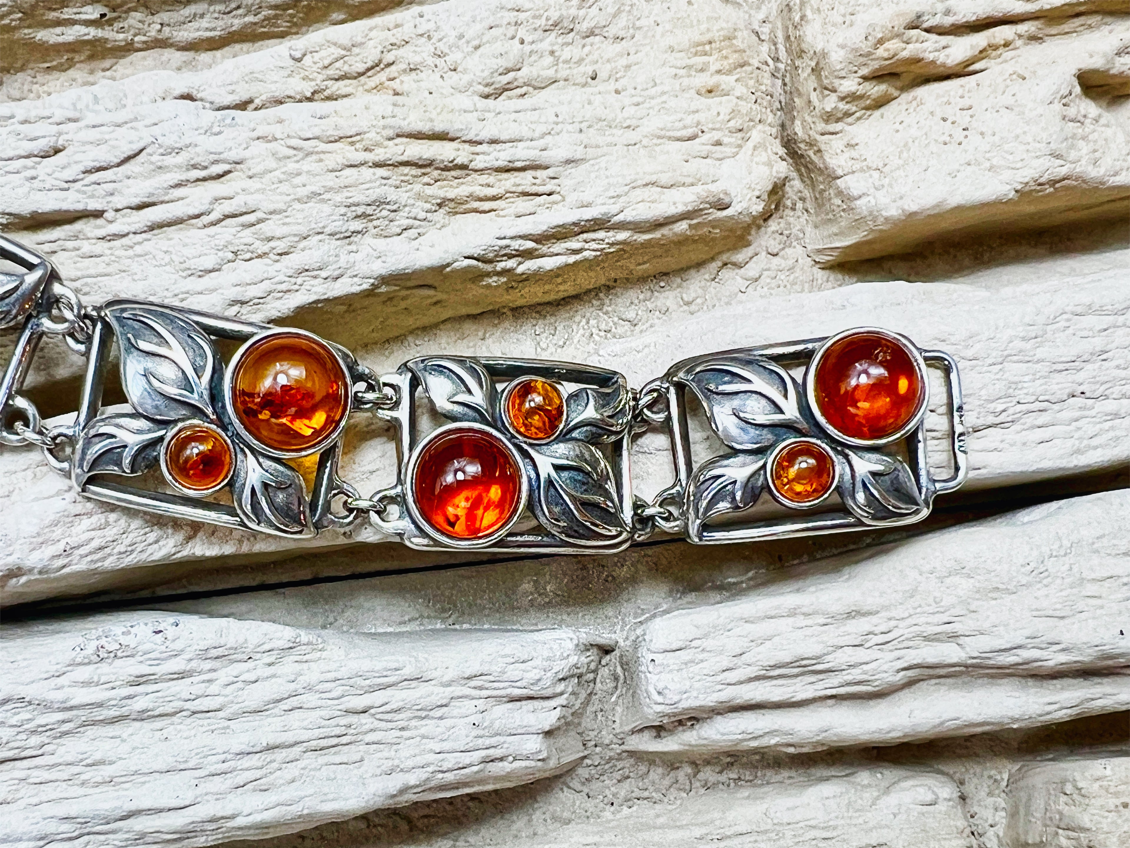 Vintage Bernstein-Armband - 925 Sterling Silber - 19,5 cm - UNIKAT