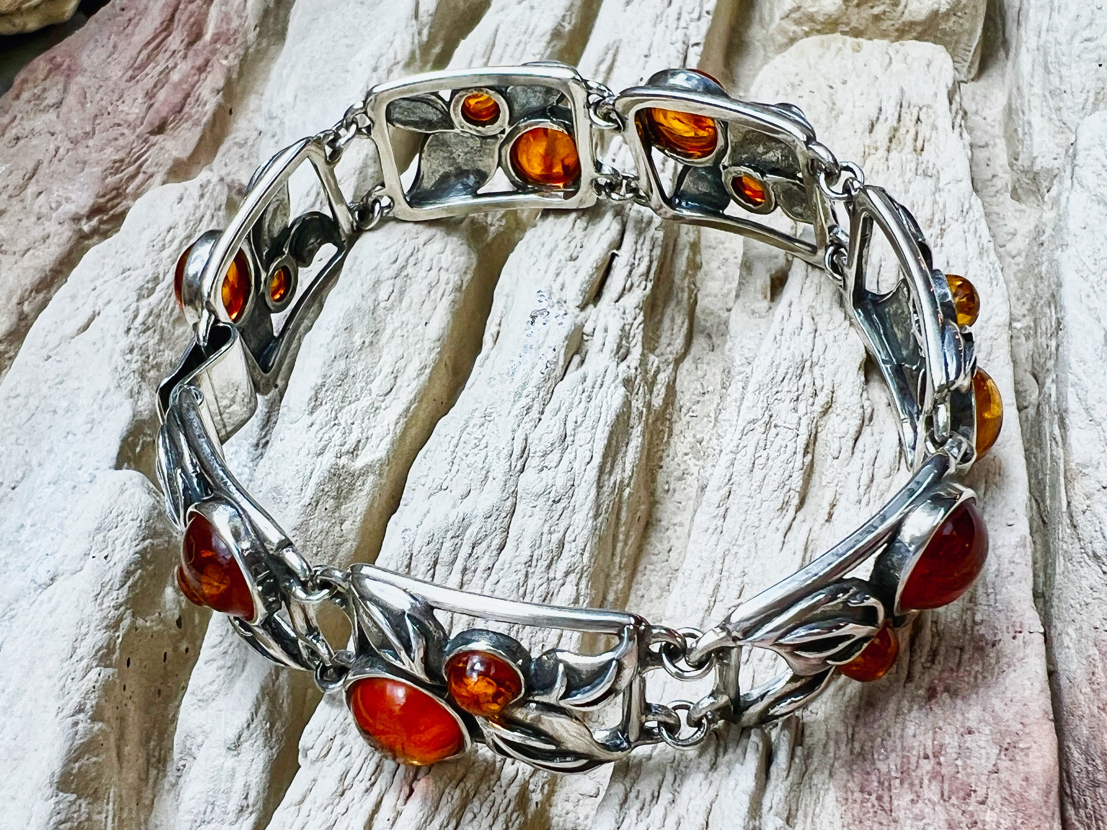 Vintage Bernstein-Armband - 925 Sterling Silber - 19,5 cm - UNIKAT