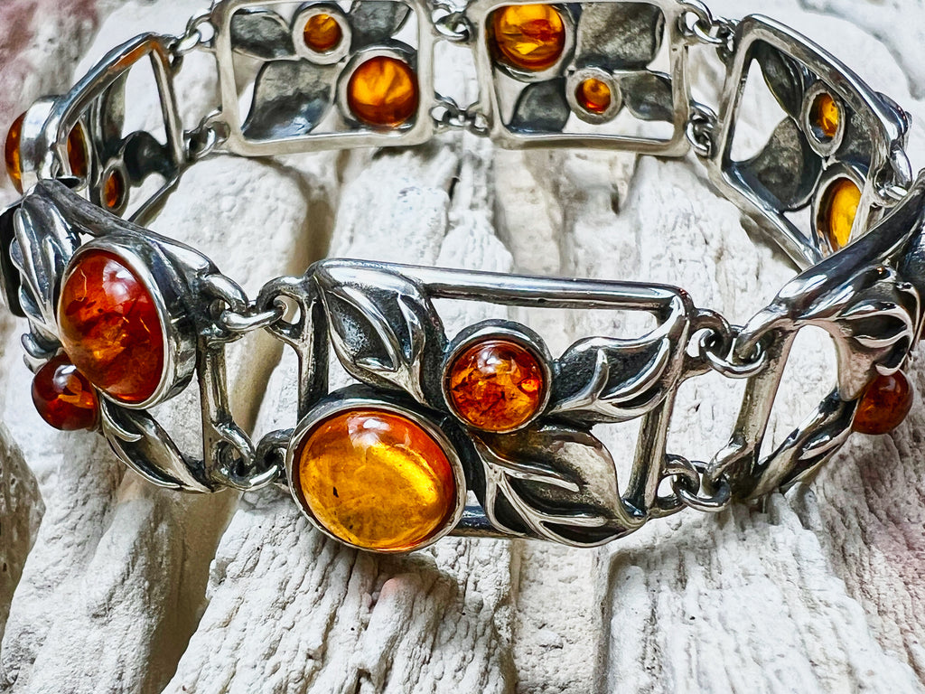 Vintage Bernstein-Armband - 925 Sterling Silber - 19,5 cm - UNIKAT