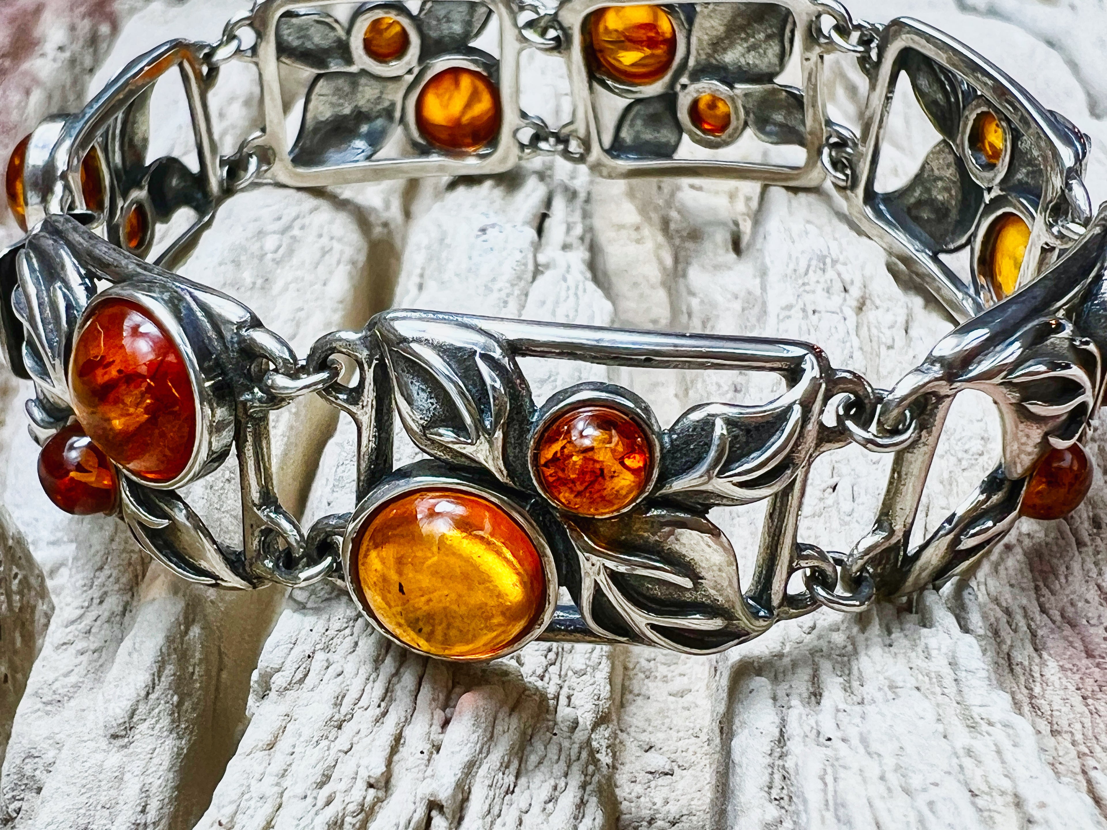 Vintage Bernstein-Armband - 925 Sterling Silber - 19,5 cm - UNIKAT