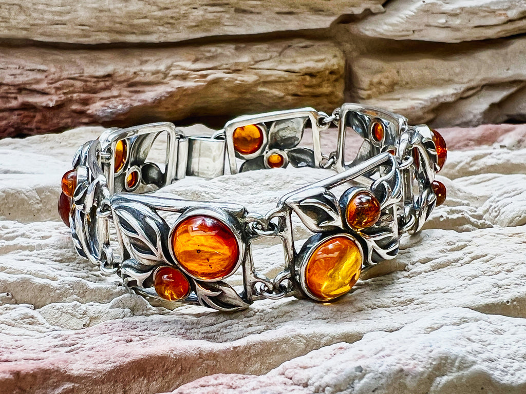 Vintage Bernstein-Armband - 925 Sterling Silber - 19,5 cm - UNIKAT