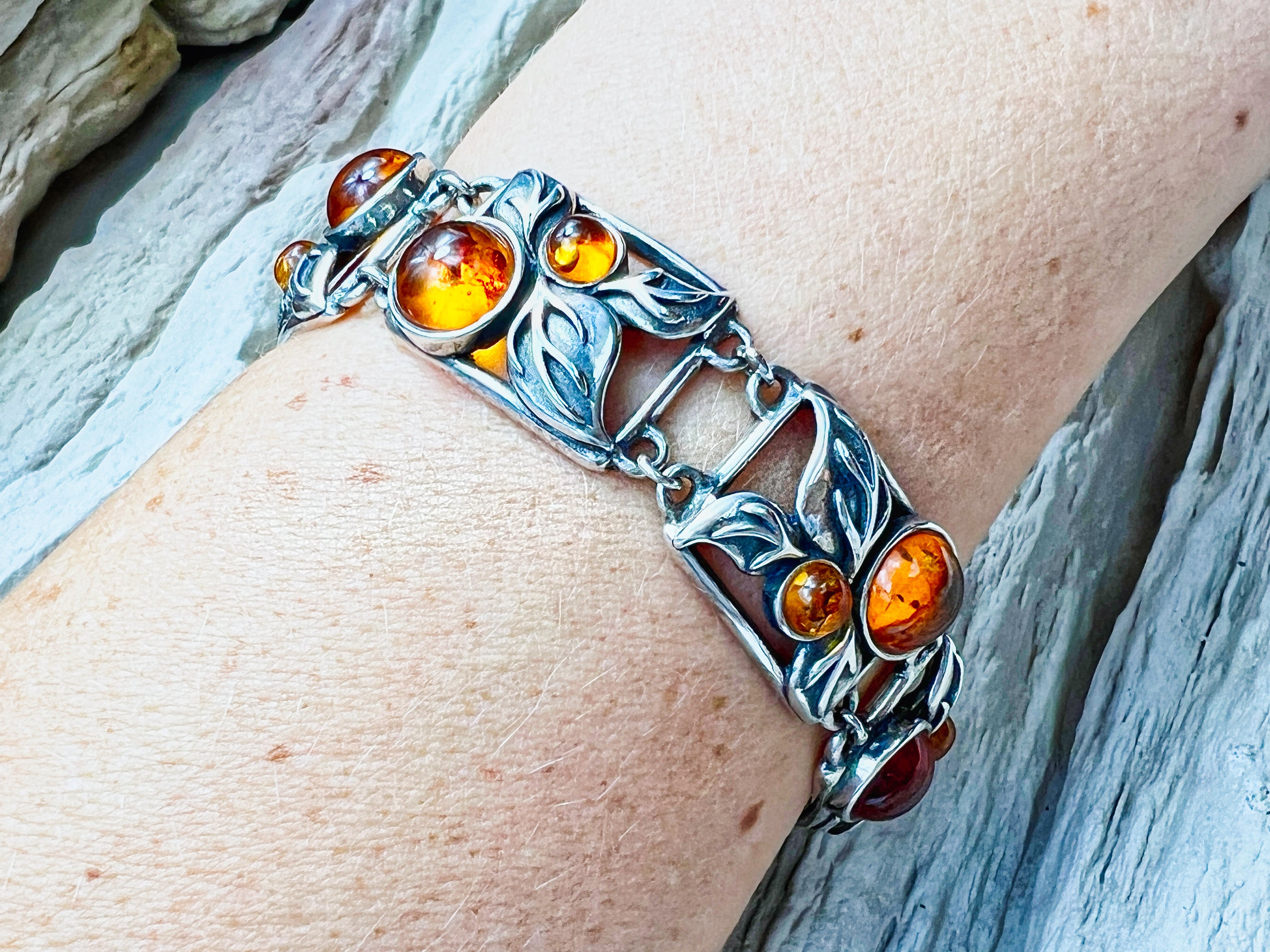 Vintage Bernstein-Armband - 925 Sterling Silber - 19,5 cm - UNIKAT