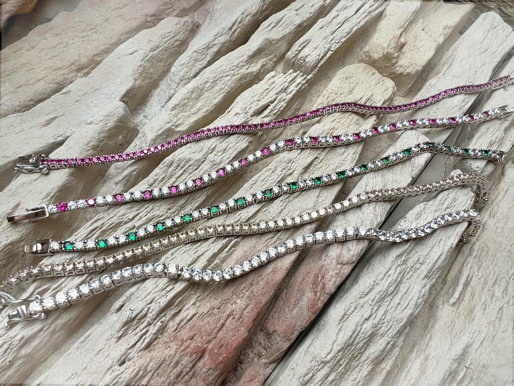 "Tennis" Armband - 925er Sterling Silber - bunte Zirkonia - ab 16 cm