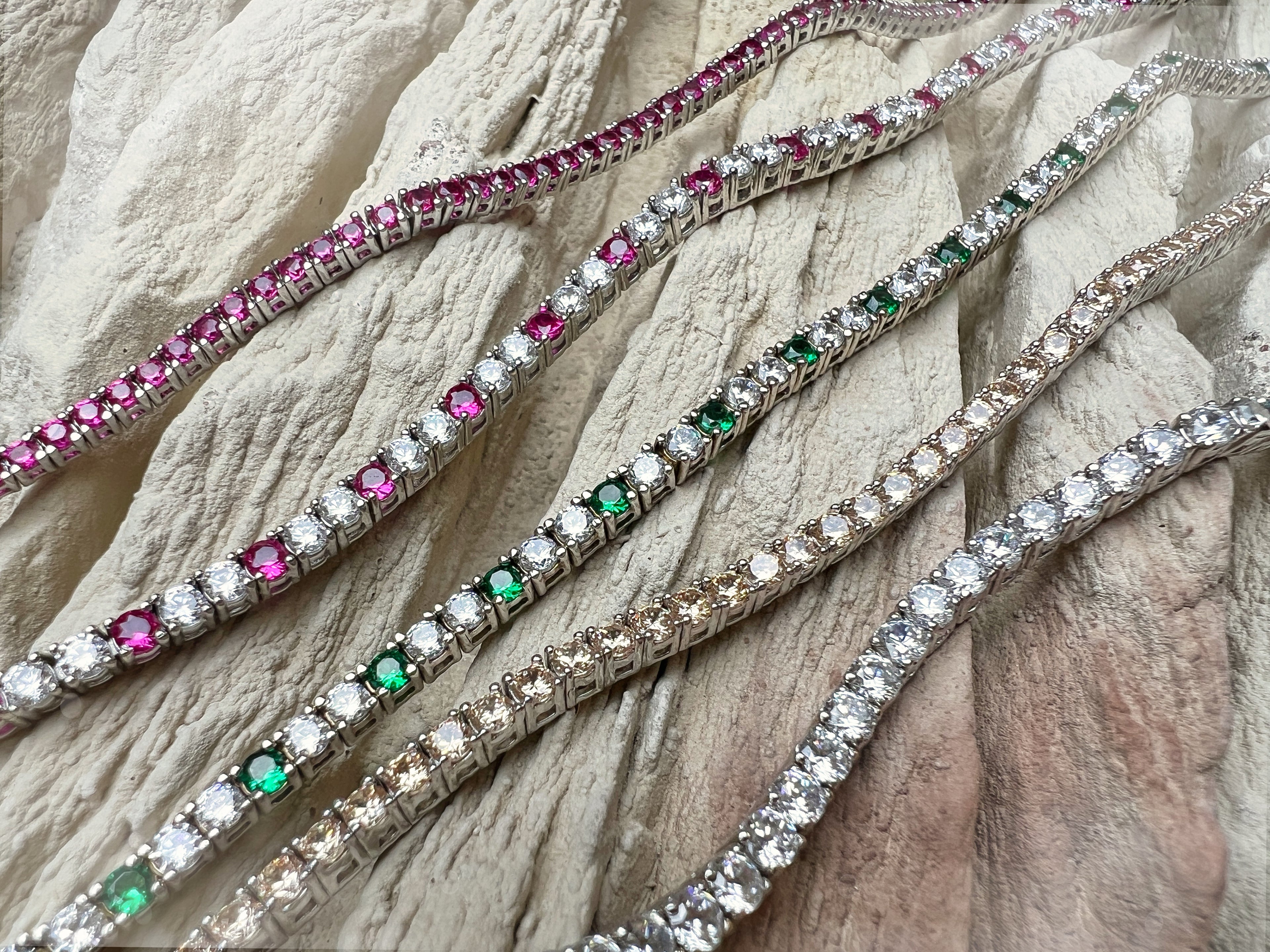 "Tennis" Armband - 925er Sterling Silber - bunte Zirkonia - ab 16 cm