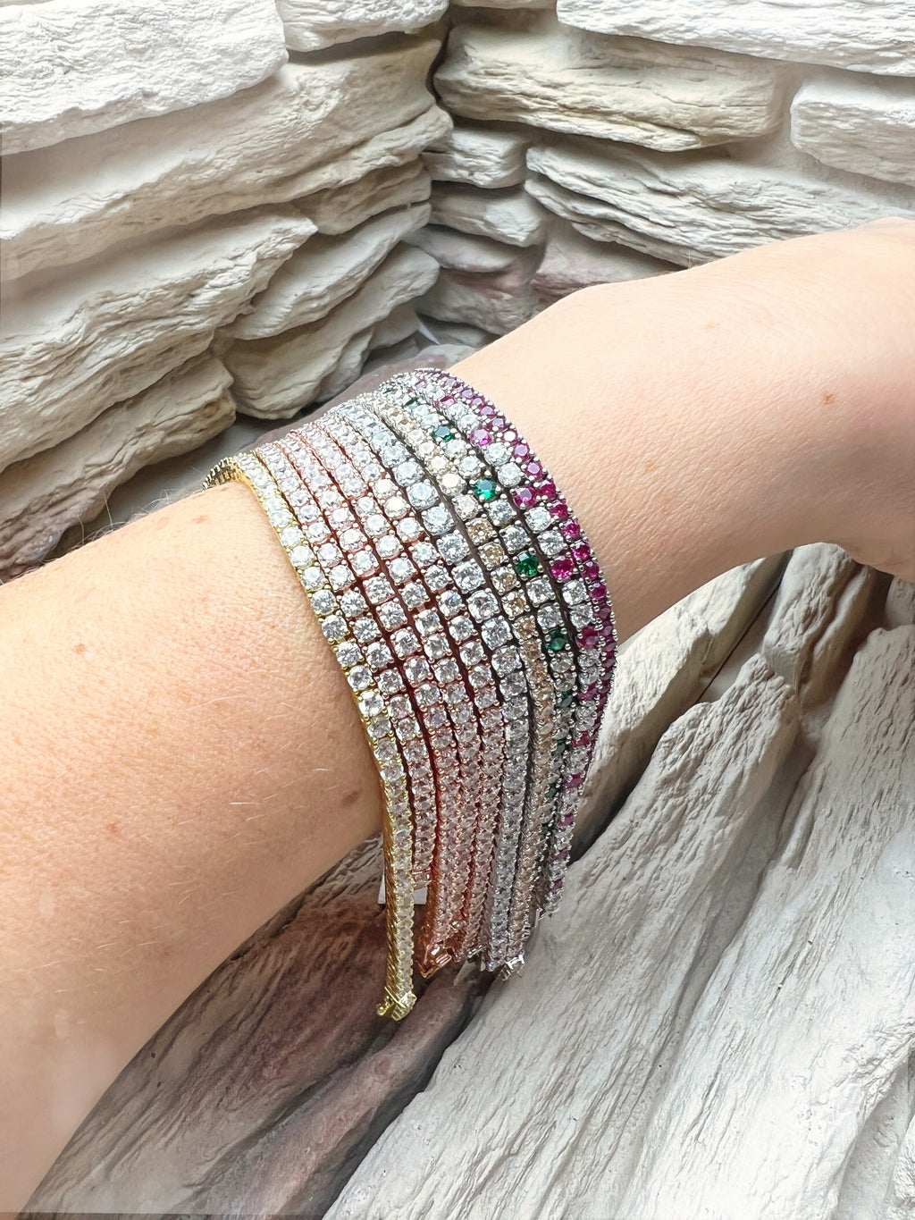 "Tennis" Armband - 925er Sterling Silber - bunte Zirkonia - ab 16 cm