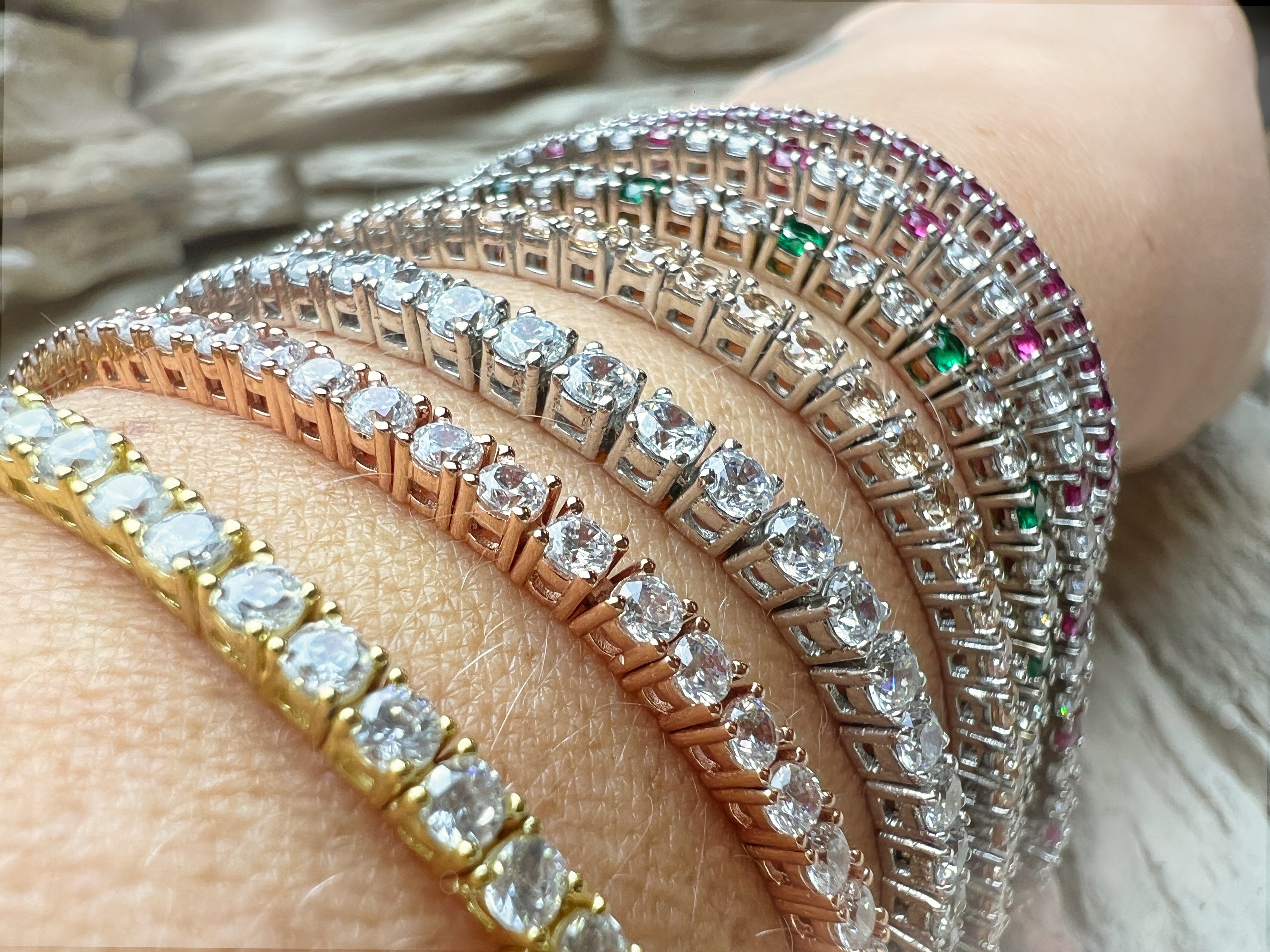 "Tennis" Armband - 925er Sterling Silber - bunte Zirkonia - ab 16 cm