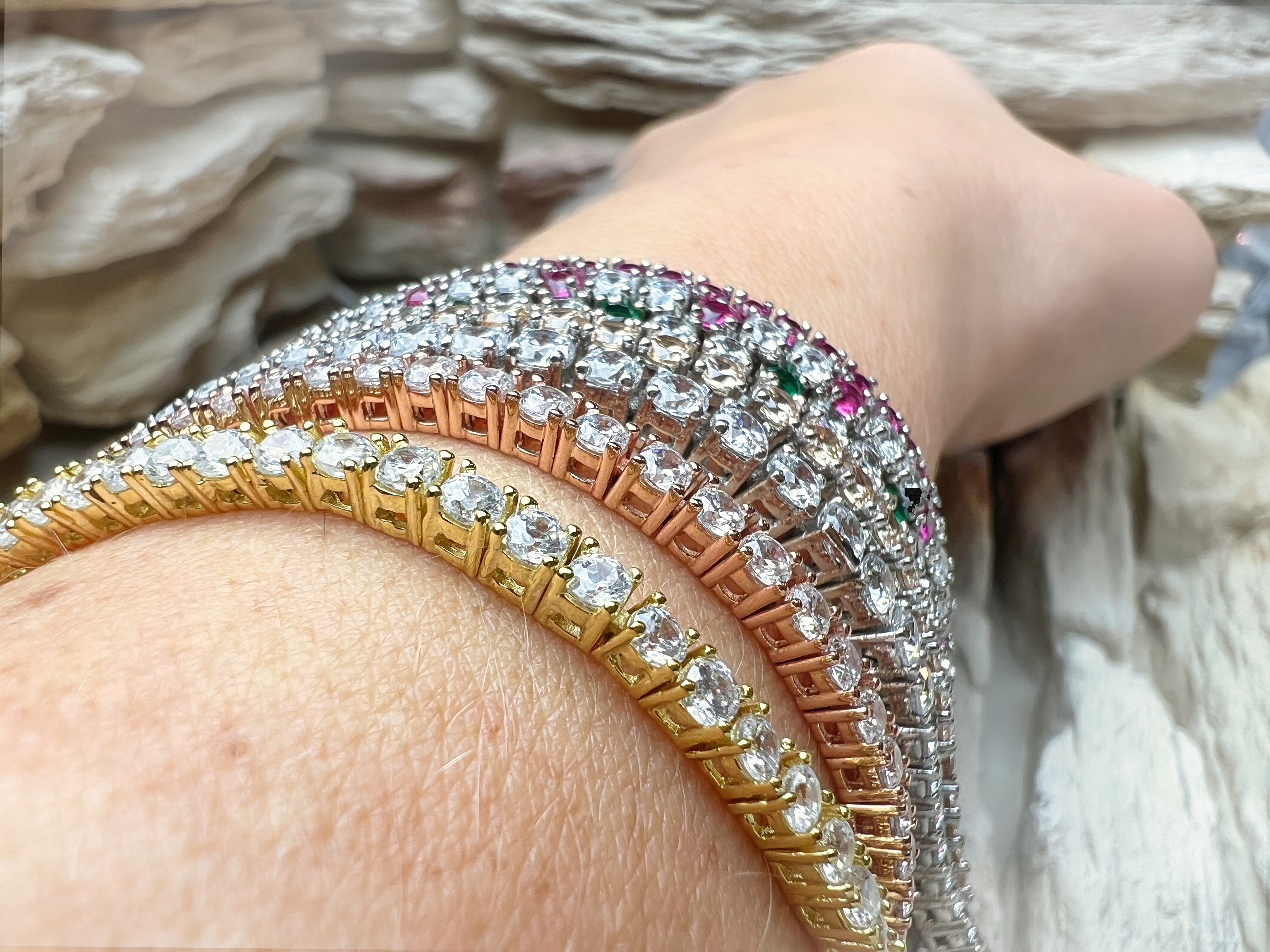 "Tennis" Armband - 925er Sterling Silber - bunte Zirkonia - ab 16 cm