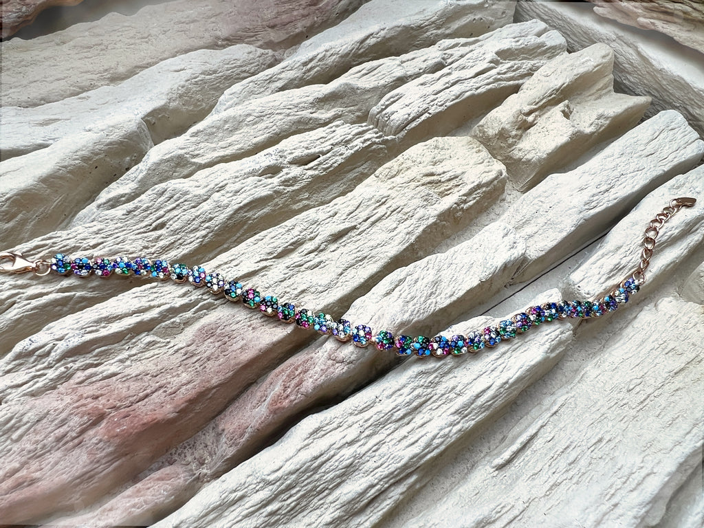 "Flower-Power" Armband - 925 Sterling Silber - bunte Zirkonia - UNIKAT