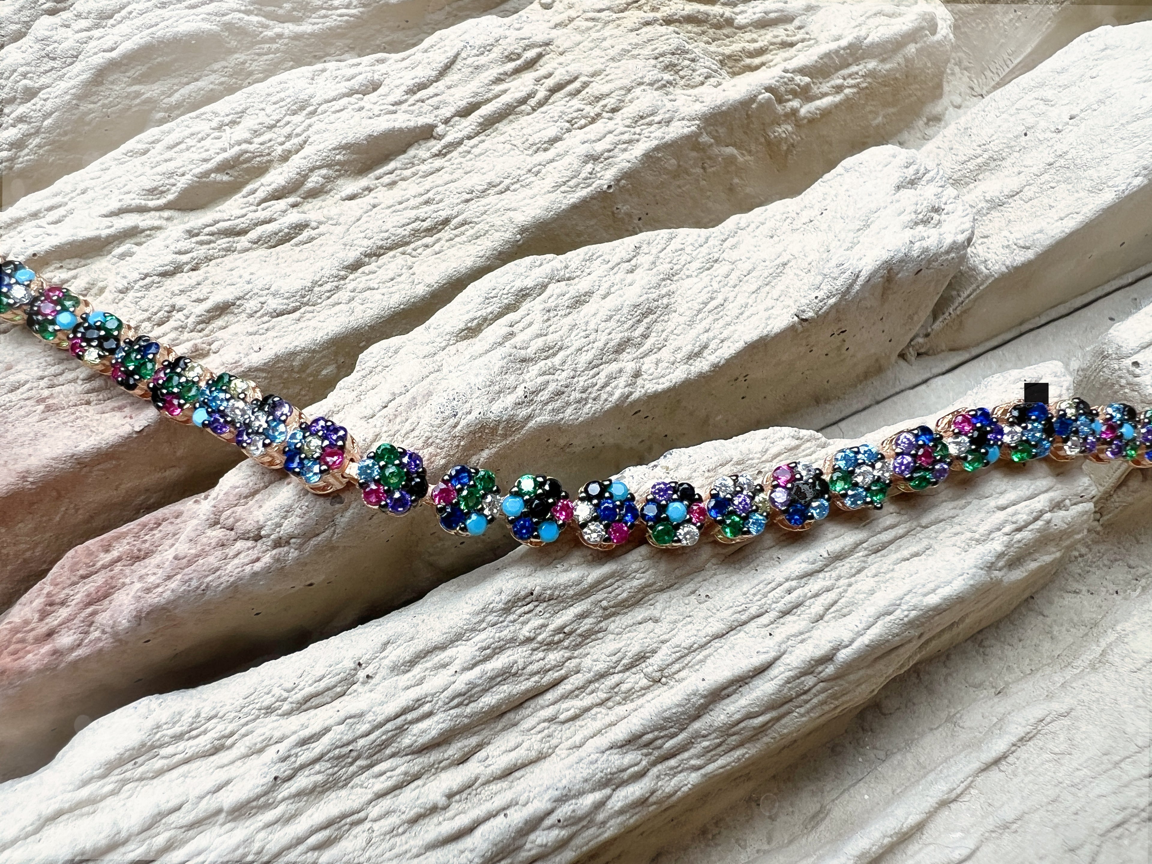 "Flower-Power" Armband - 925 Sterling Silber - bunte Zirkonia - UNIKAT