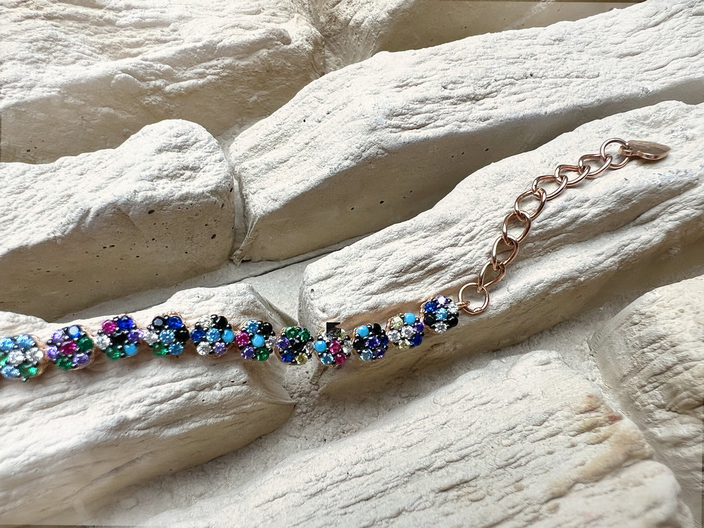 "Flower-Power" Armband - 925 Sterling Silber - bunte Zirkonia - UNIKAT