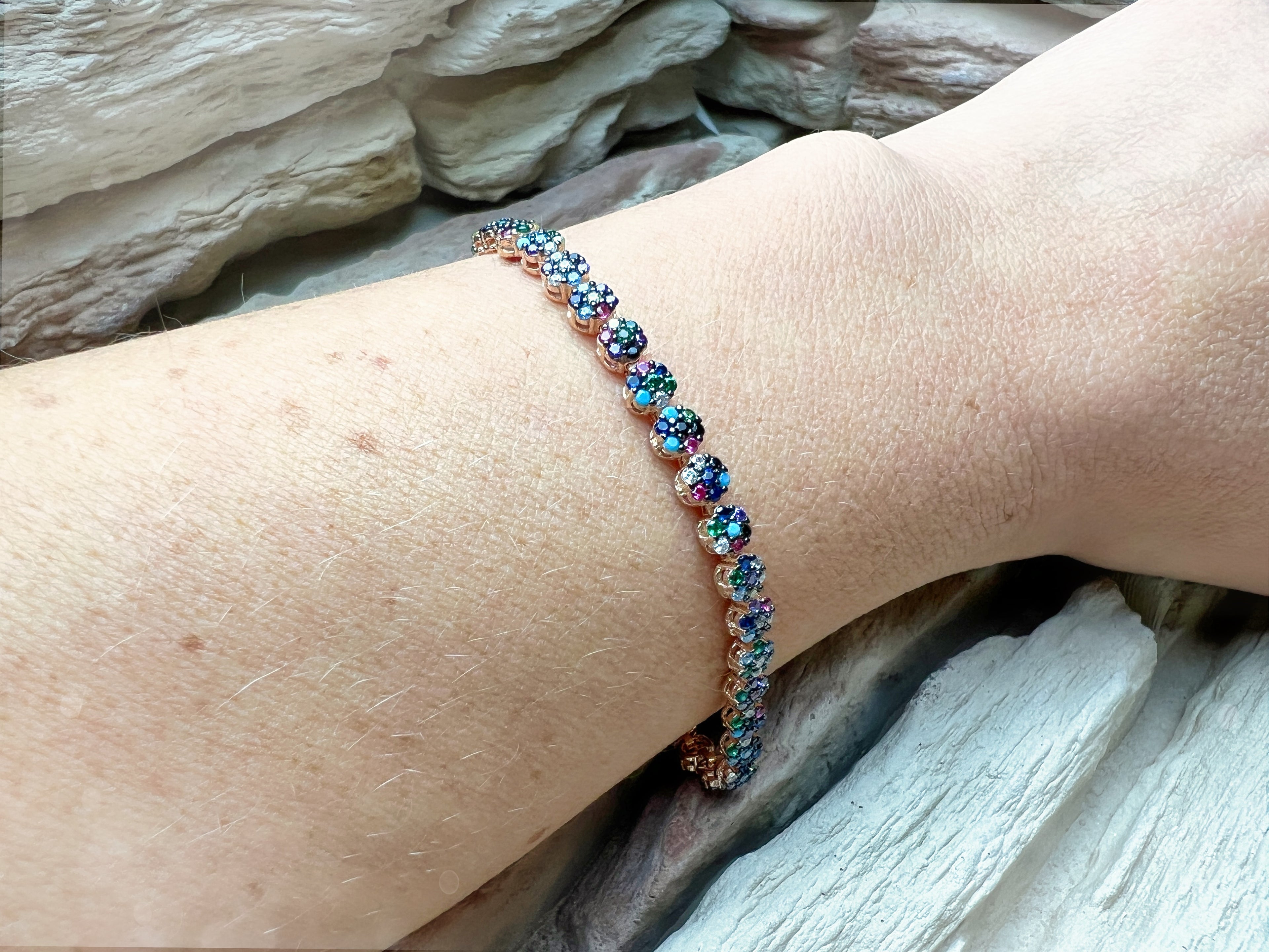"Flower-Power" Armband - 925 Sterling Silber - bunte Zirkonia - UNIKAT