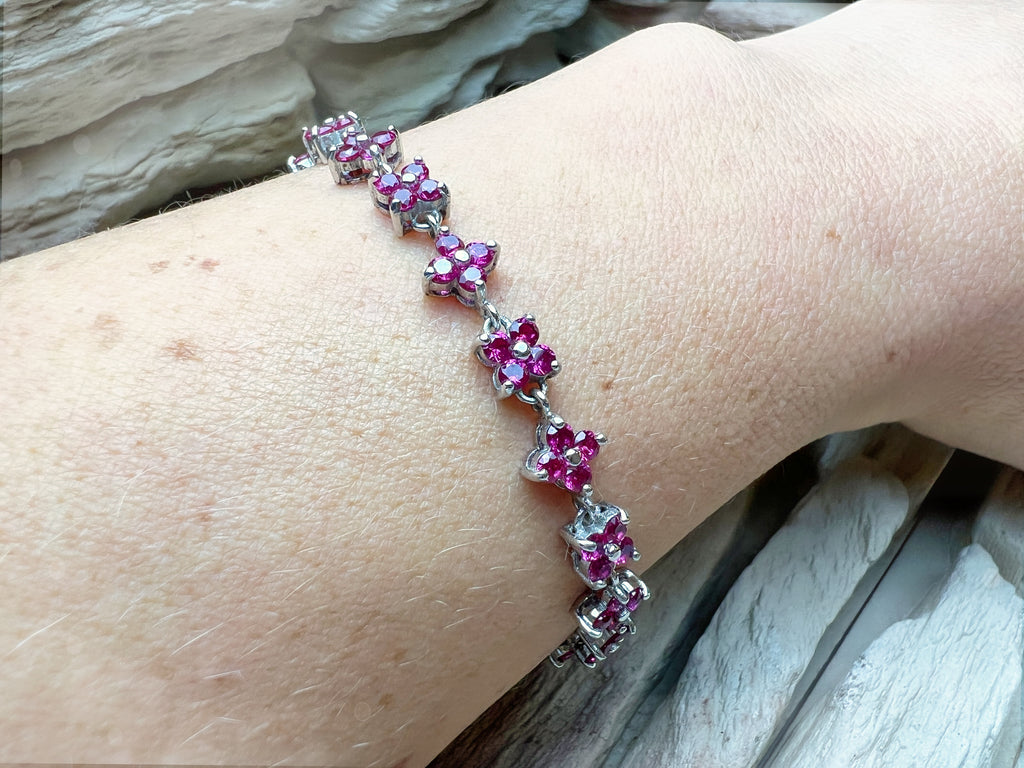 "Flower-Power" Armband - 925 Sterling Silber - magenta Zirkonia - 19 cm