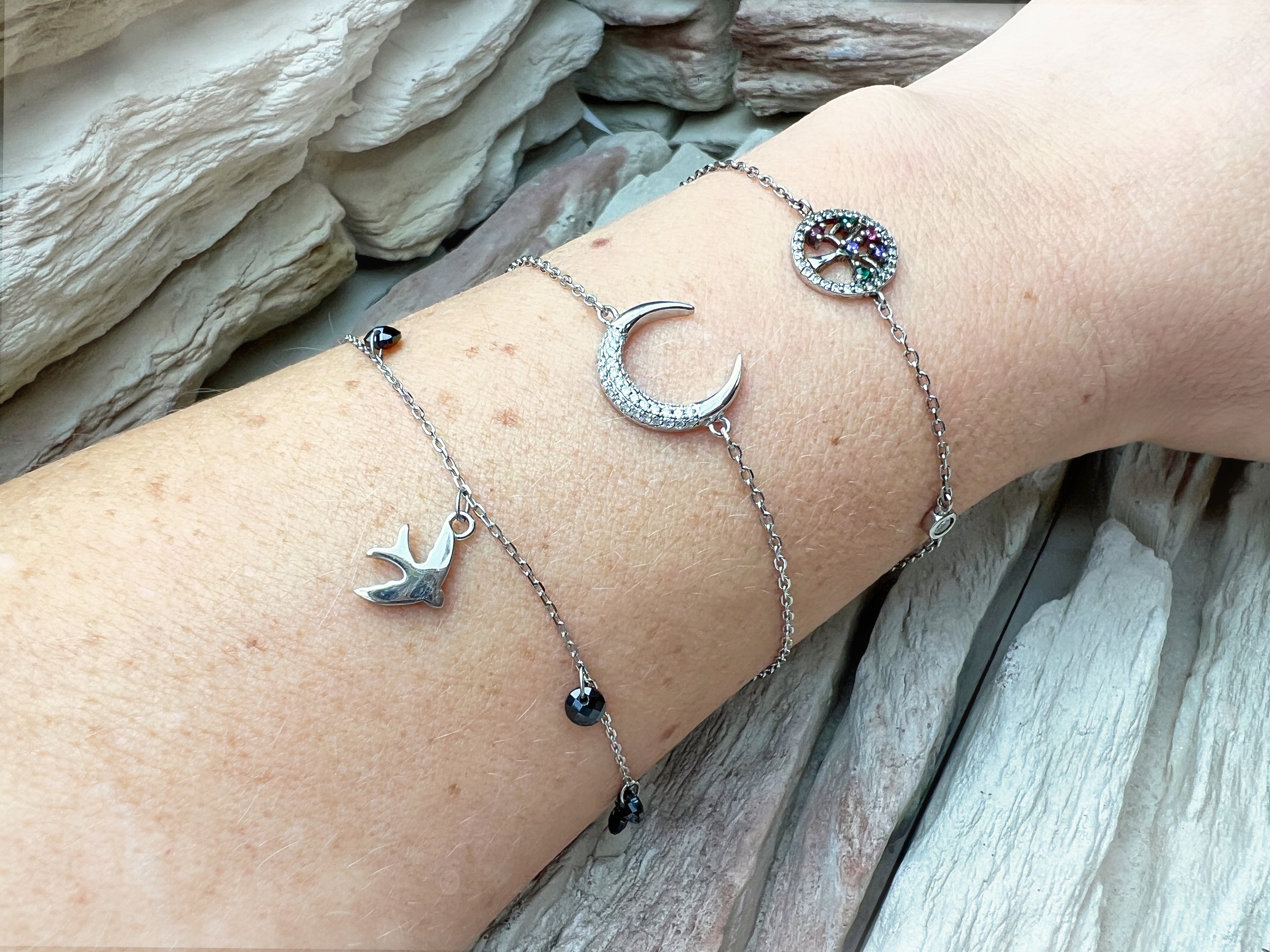 "Mond" Armband - 925 Sterling Silber - weiße Zirkonia - UNIKAT