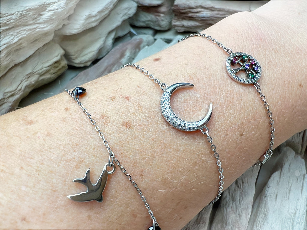 "Lebensbaum" Armband - 925 Sterling Silber - bunte Zirkonia - UNIKAT