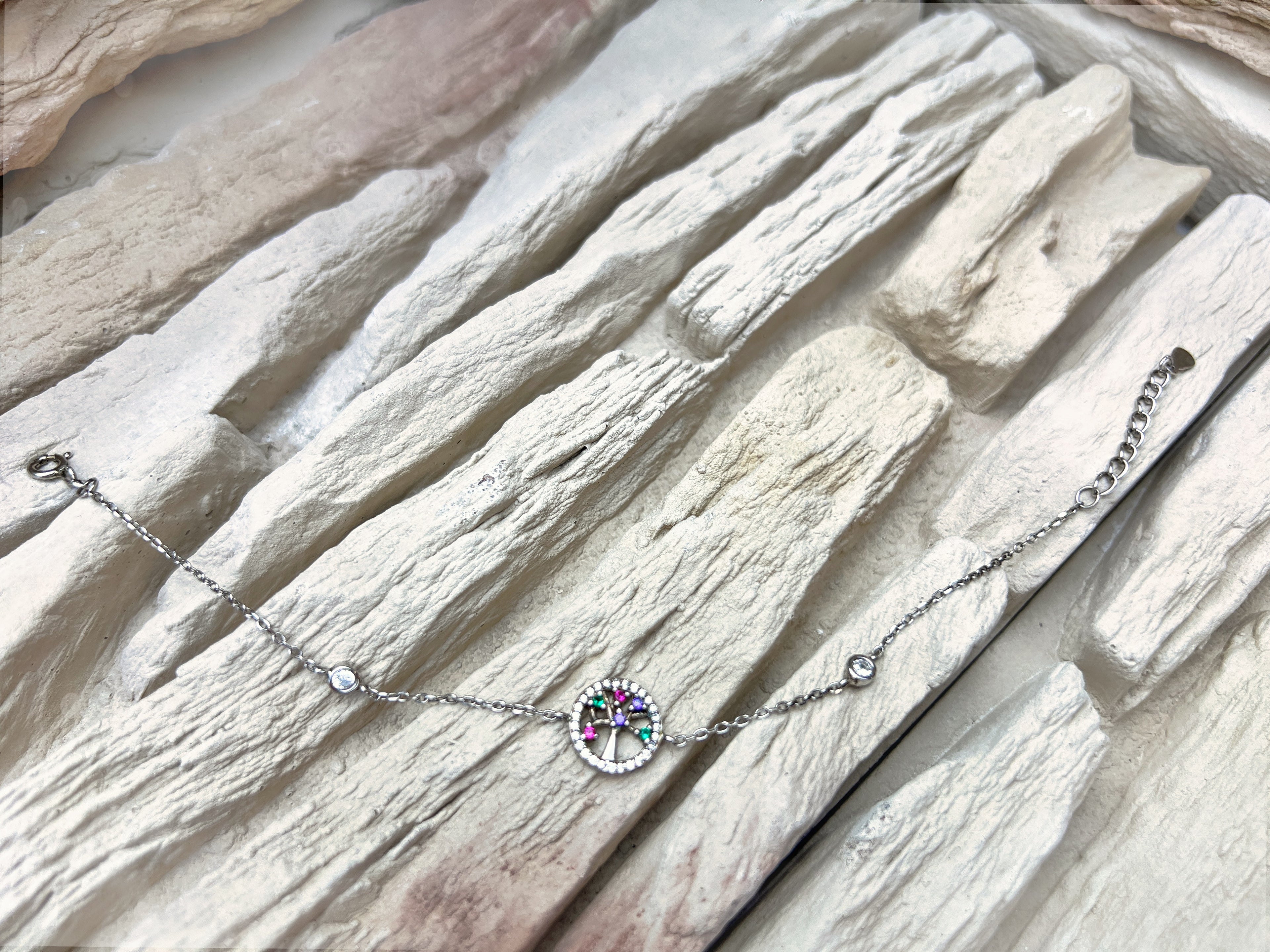 "Lebensbaum" Armband - 925 Sterling Silber - bunte Zirkonia - UNIKAT