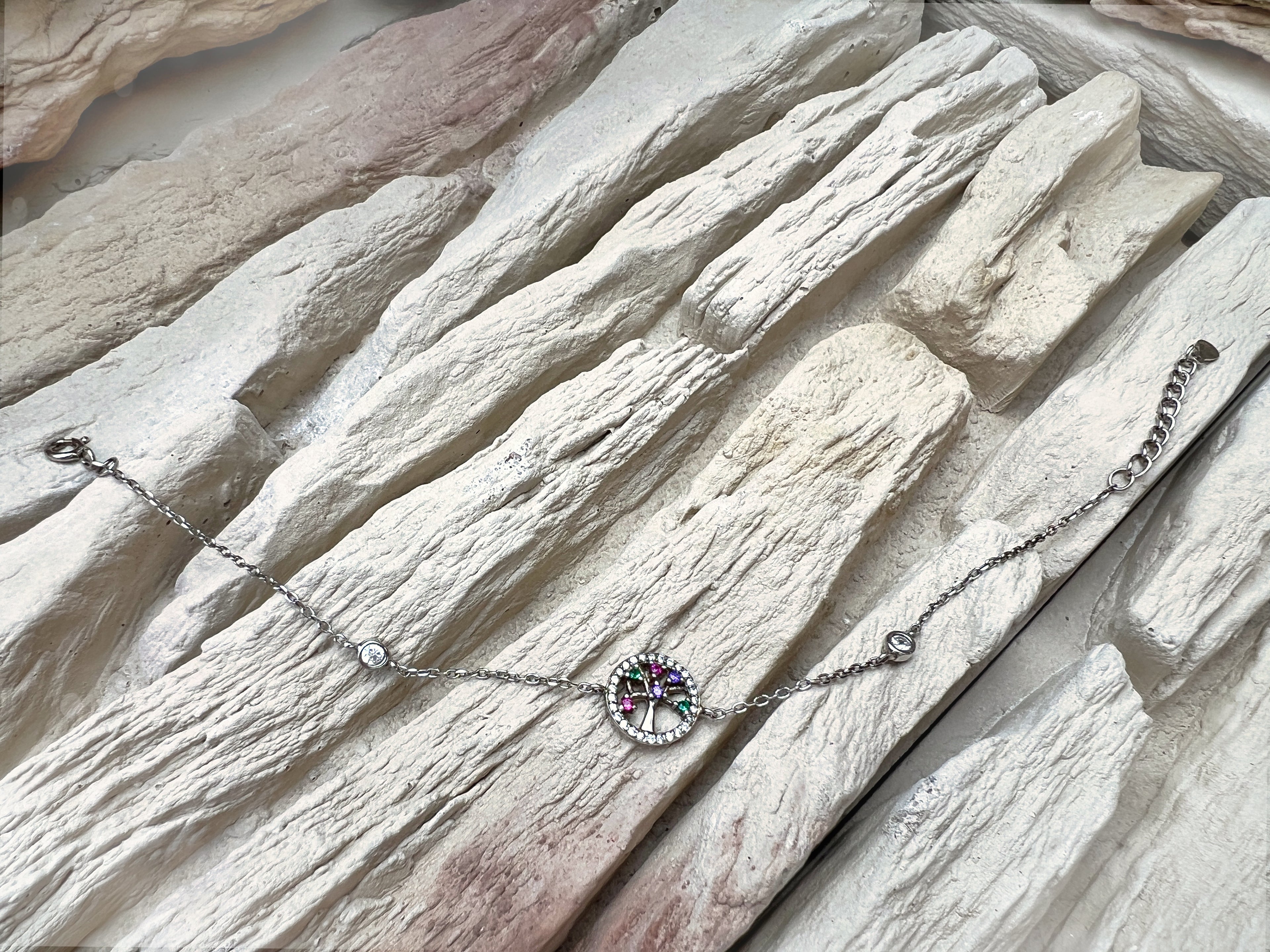 "Lebensbaum" Armband - 925 Sterling Silber - bunte Zirkonia - UNIKAT