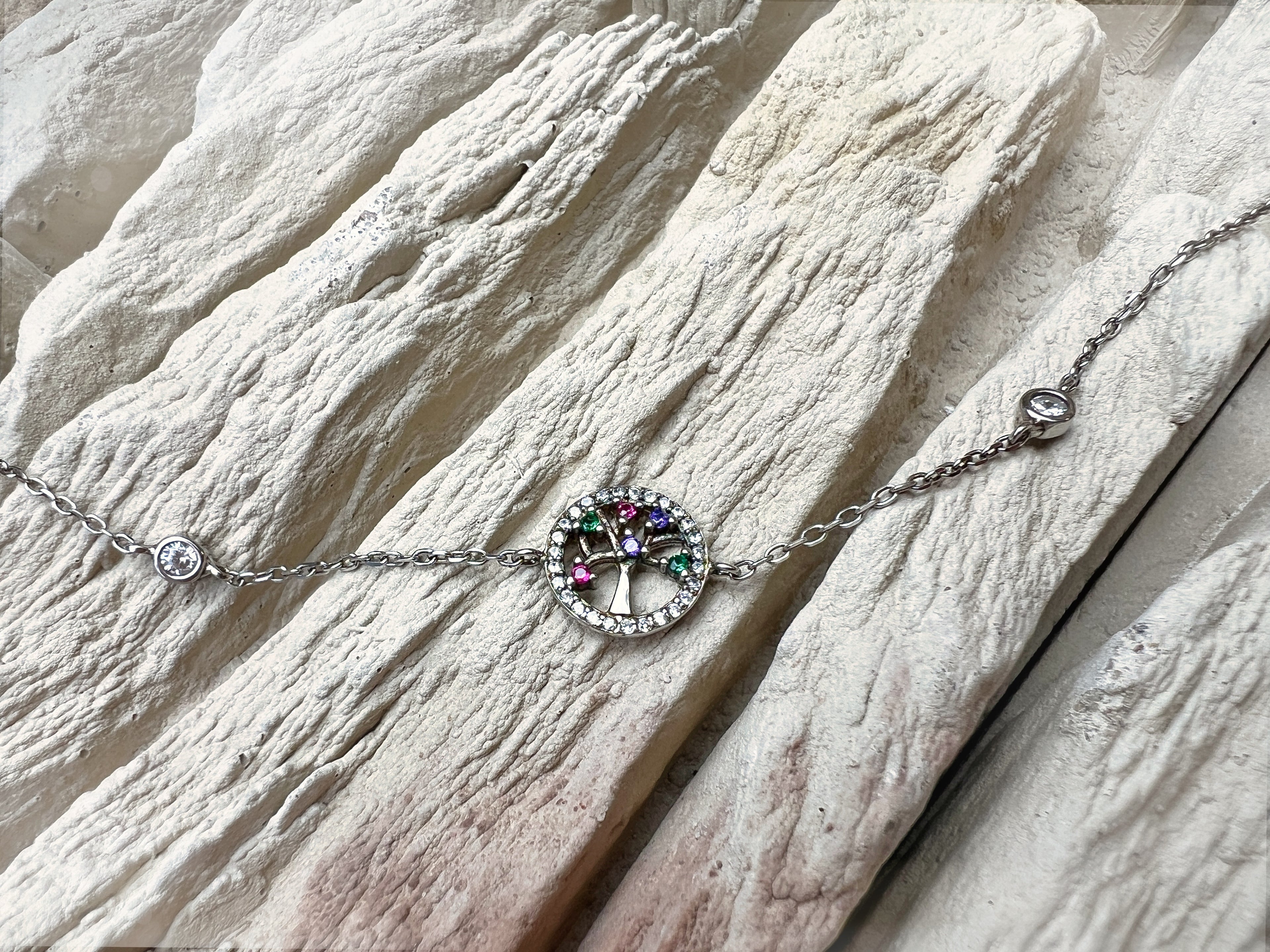 "Lebensbaum" Armband - 925 Sterling Silber - bunte Zirkonia - UNIKAT