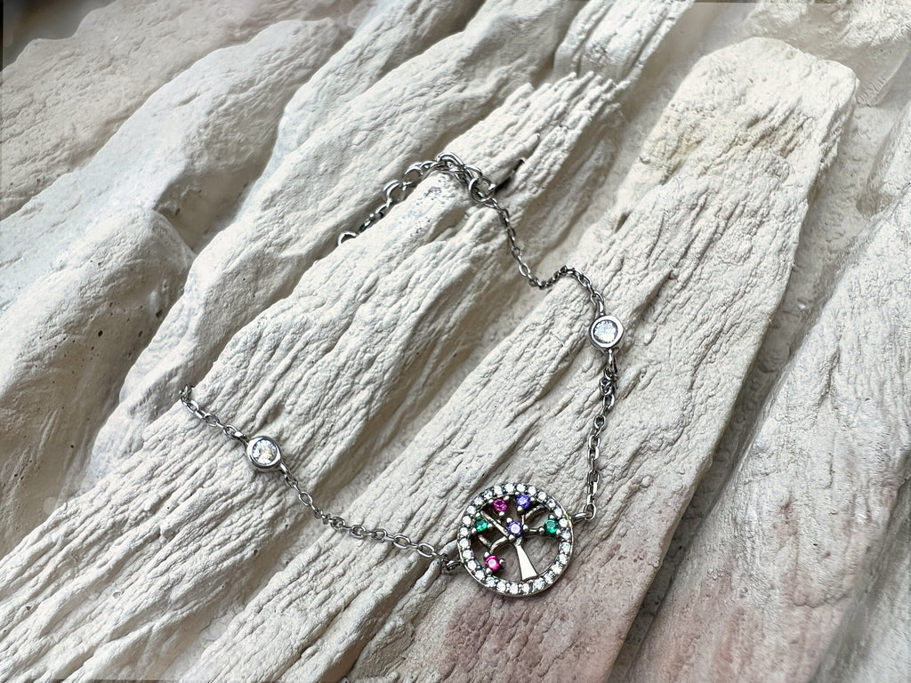 "Lebensbaum" Armband - 925 Sterling Silber - bunte Zirkonia - UNIKAT