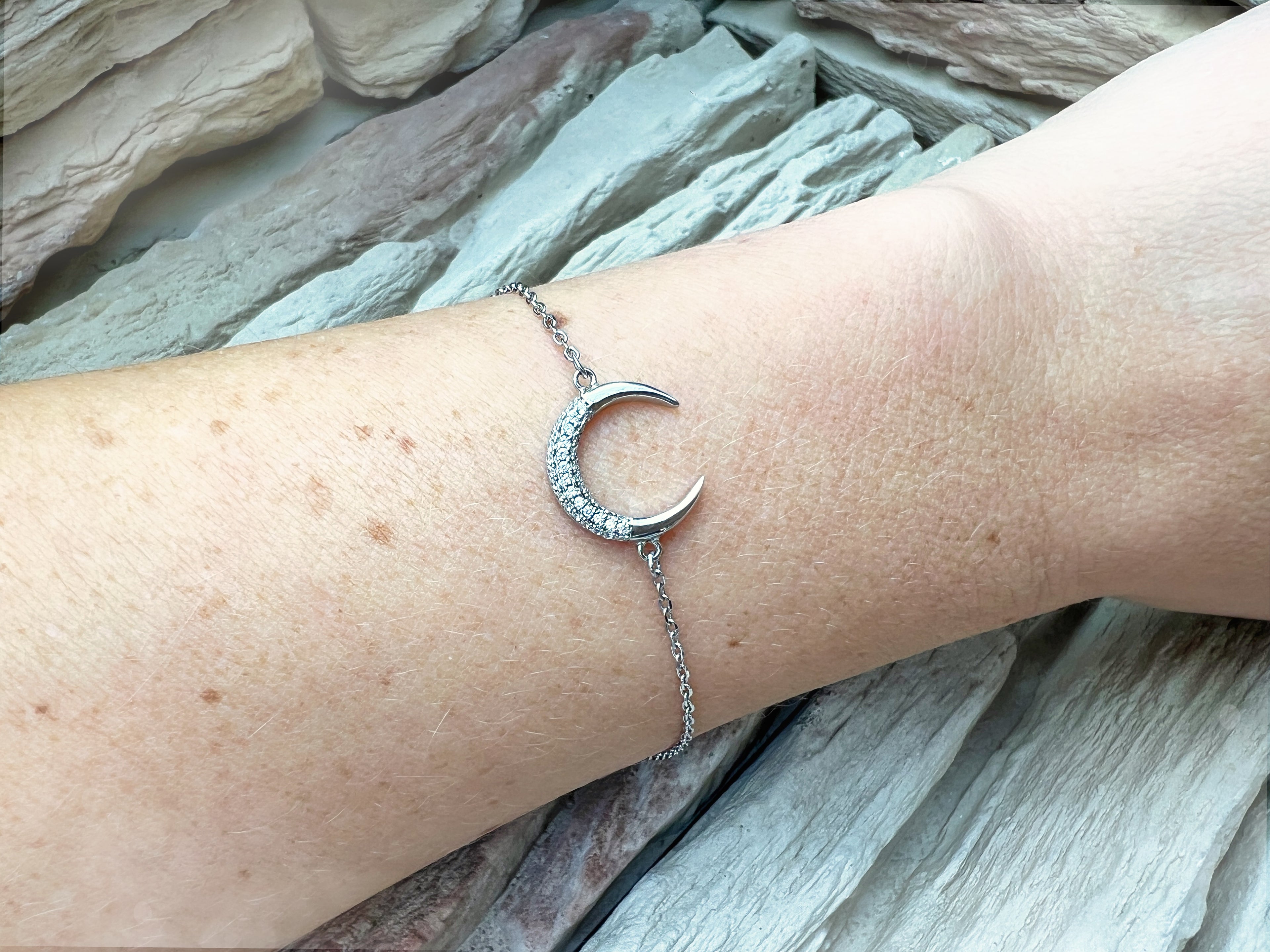 "Mond" Armband - 925 Sterling Silber - weiße Zirkonia - UNIKAT