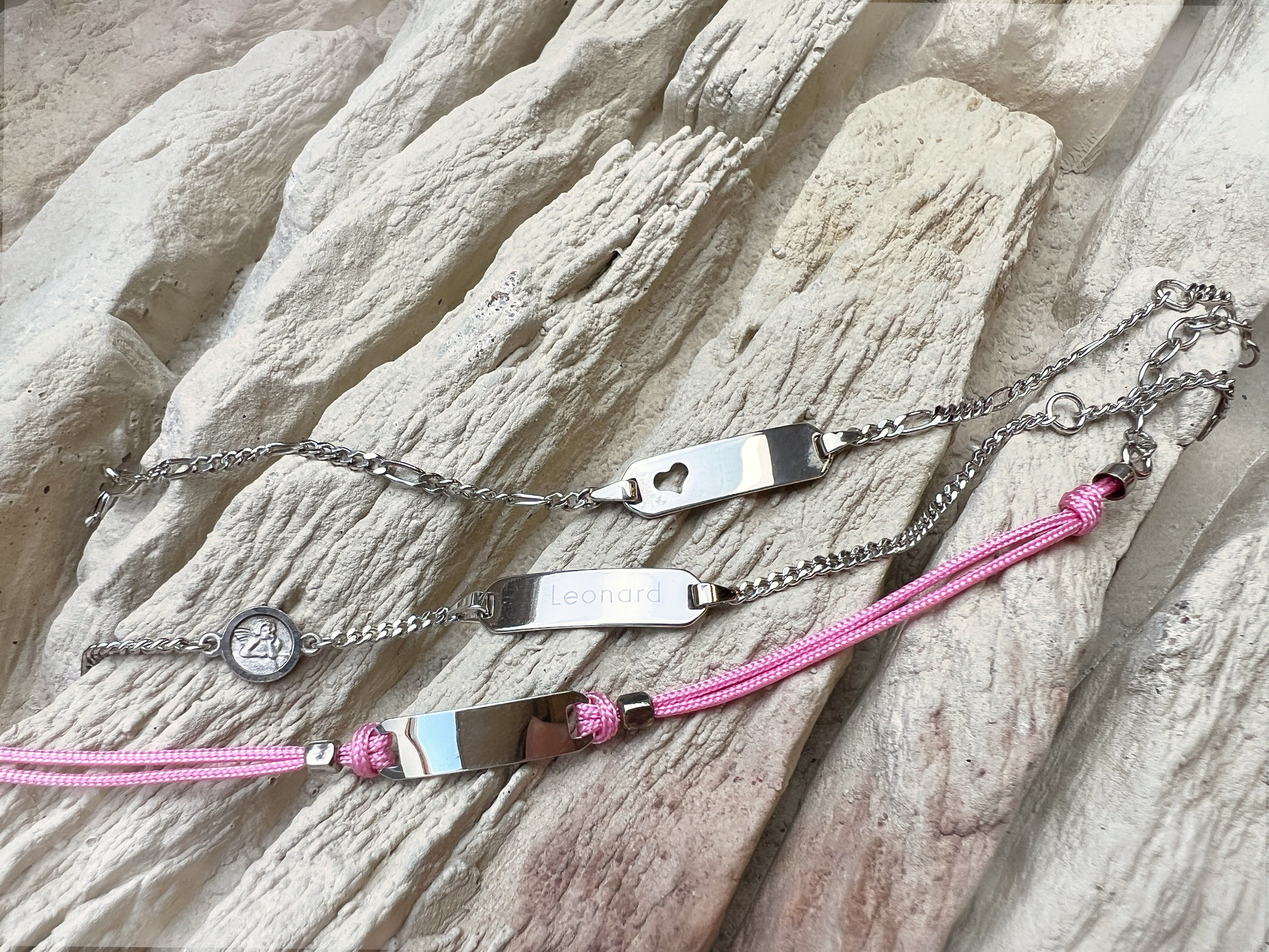 Baby-ID-Armband / Babyarmband - 925 Sterling Silber - rosa/Herz/Schutzengel