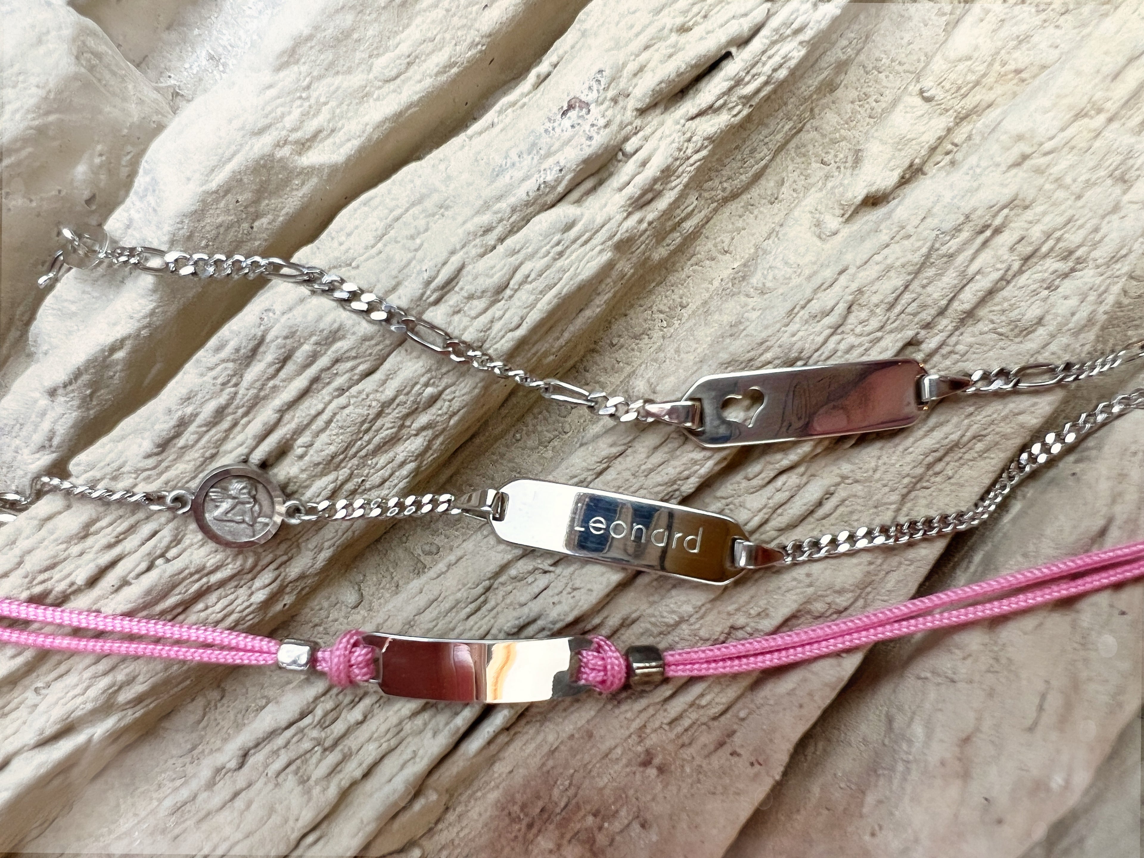 Baby-ID-Armband / Babyarmband - 925 Sterling Silber - rosa/Herz/Schutzengel