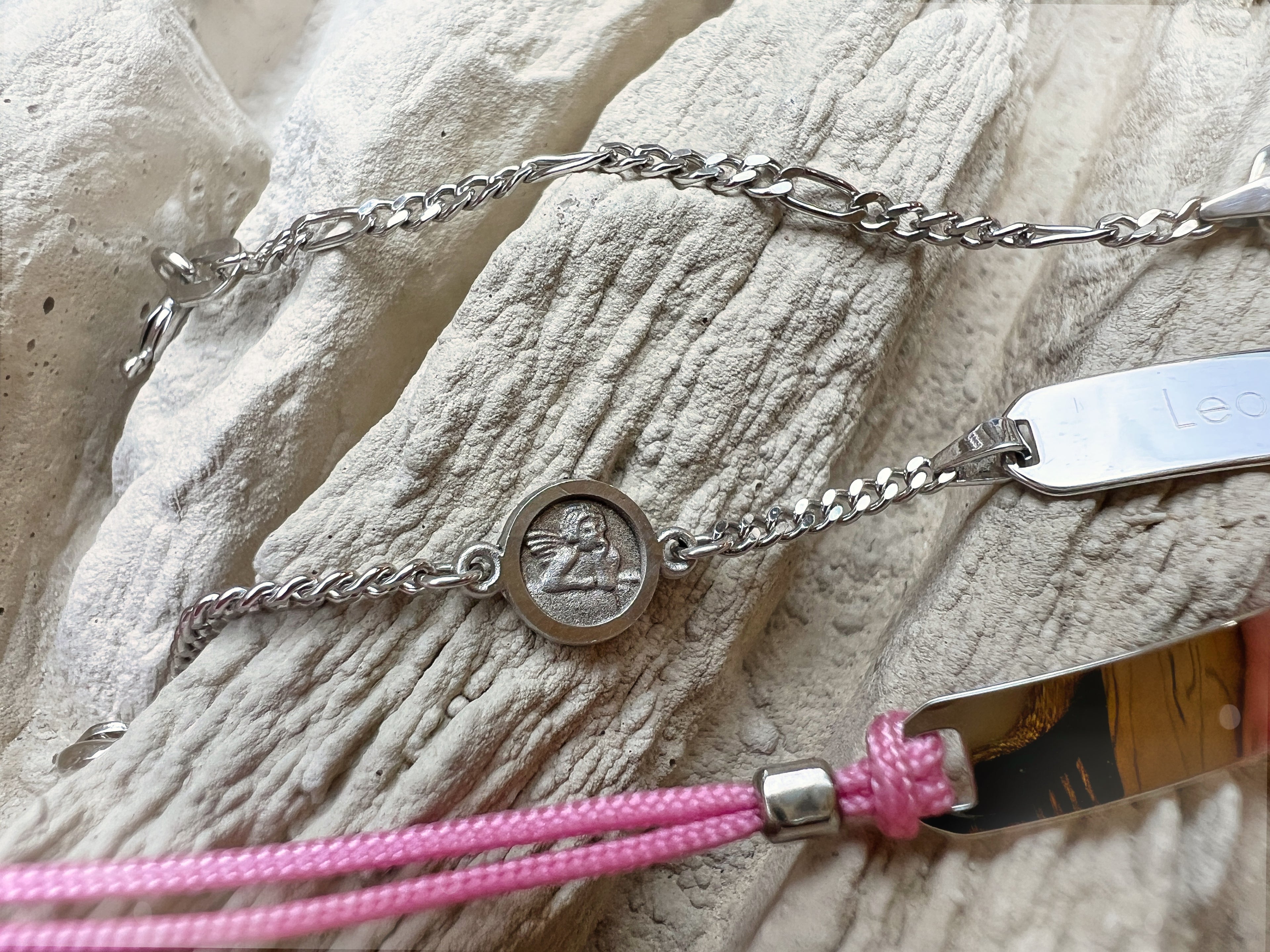 Baby-ID-Armband / Babyarmband - 925 Sterling Silber - rosa/Herz/Schutzengel