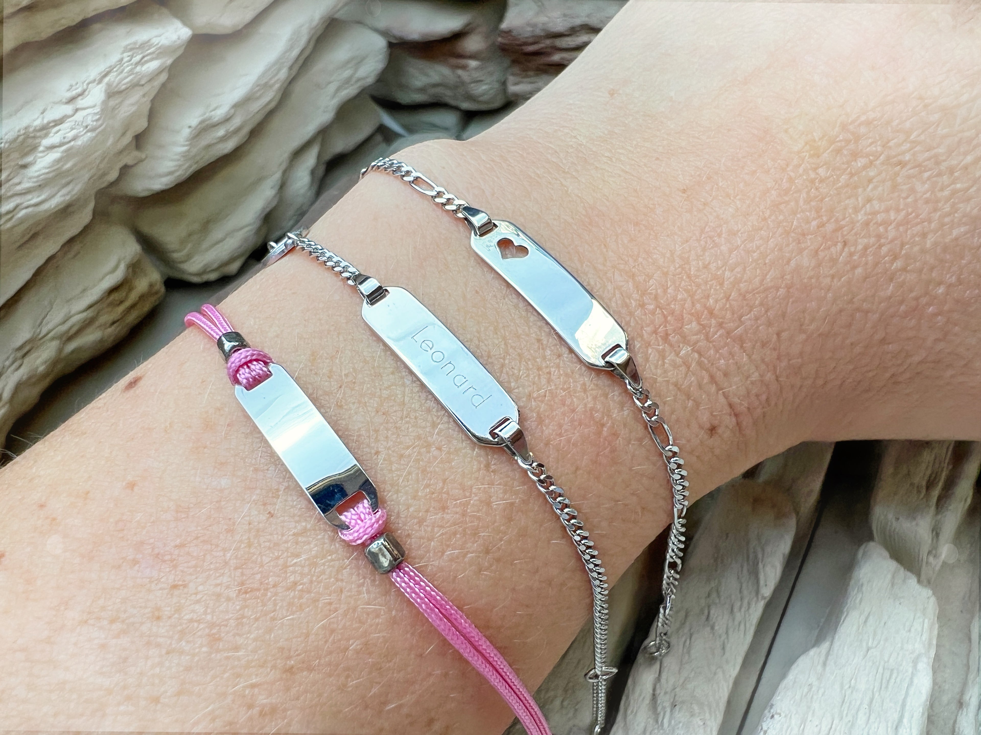 Baby-ID-Armband / Babyarmband - 925 Sterling Silber - rosa/Herz/Schutzengel