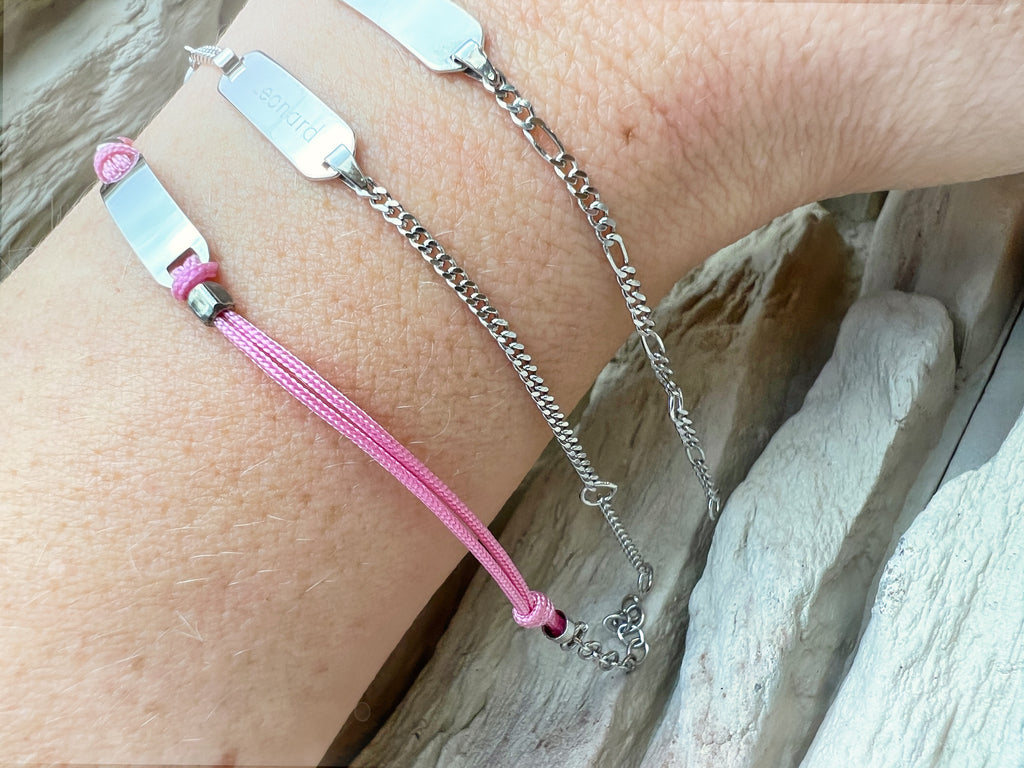 Baby-ID-Armband / Babyarmband - 925 Sterling Silber - rosa/Herz/Schutzengel