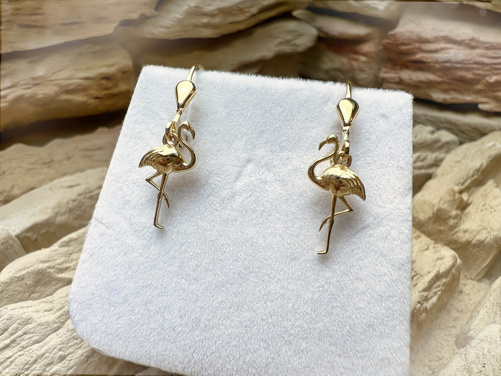 Flamingo Ohrringe 585er Gelbgold – Unikat
