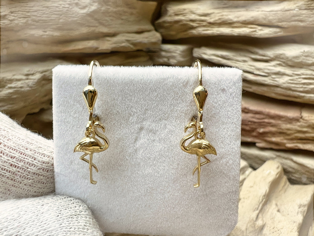 Flamingo Ohrringe 585er Gelbgold – Unikat