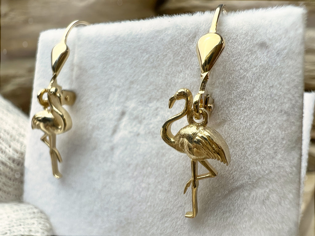 Flamingo Ohrringe 585er Gelbgold – Unikat