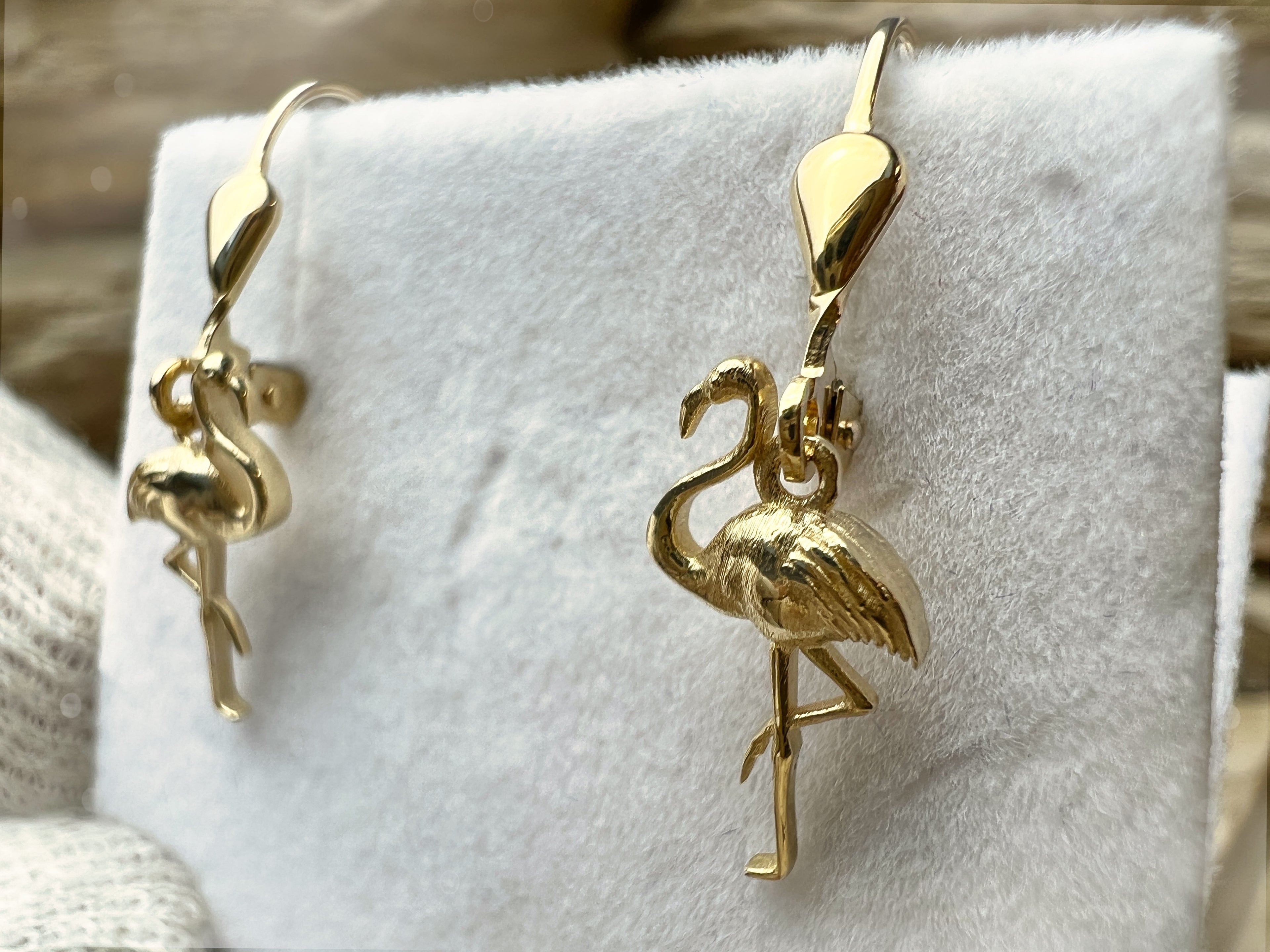 Flamingo Ohrringe 585er Gelbgold – Unikat