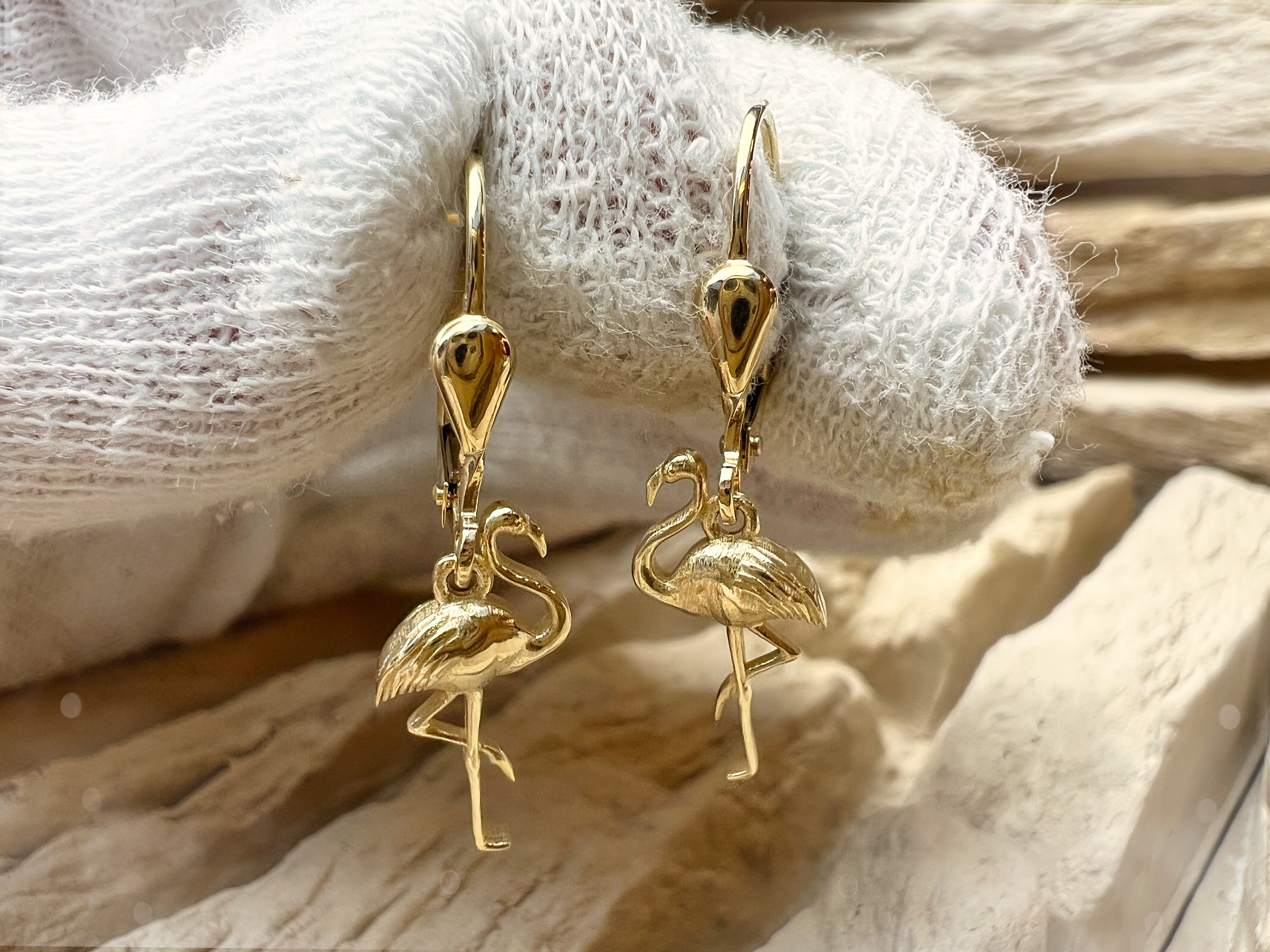 Flamingo Ohrringe 585er Gelbgold – Unikat