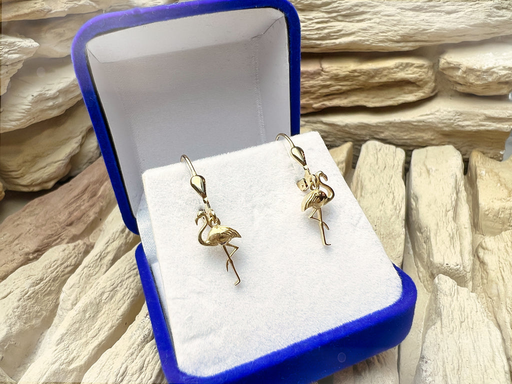 Flamingo Ohrringe 585er Gelbgold – Unikat