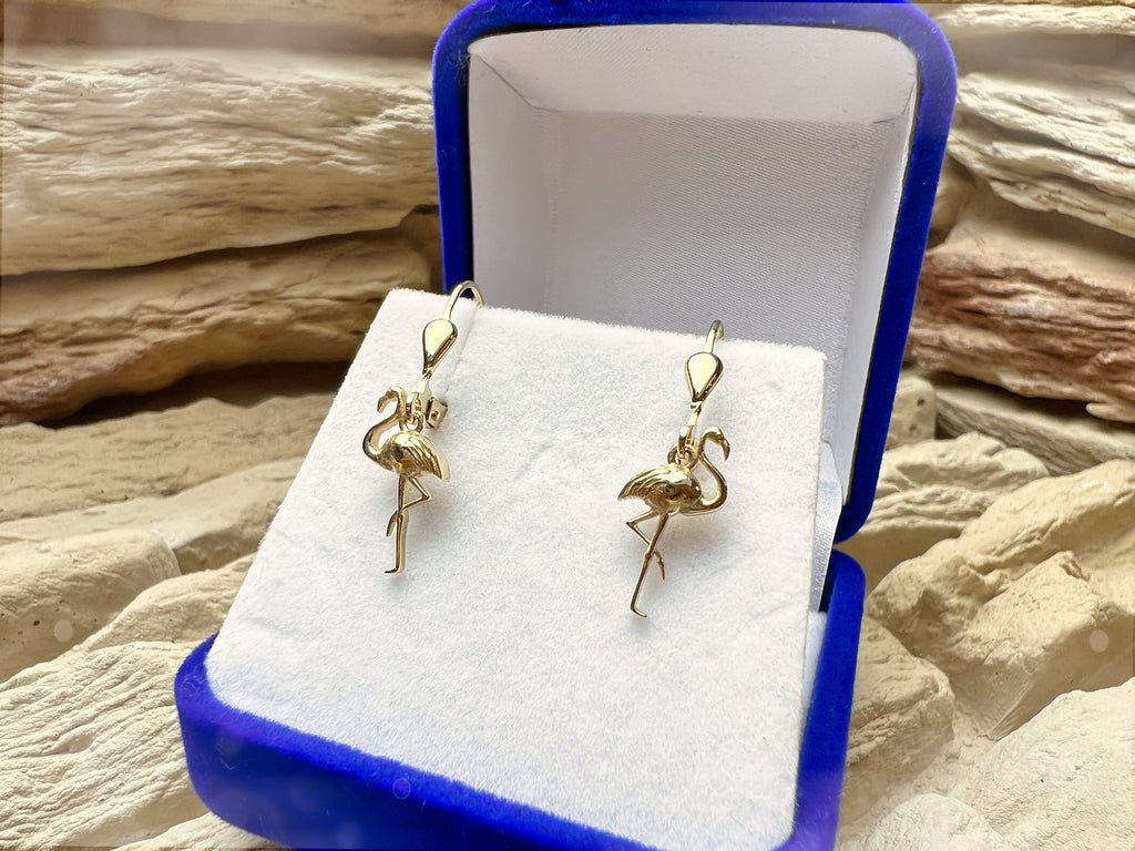 Flamingo Ohrringe 585er Gelbgold – Unikat