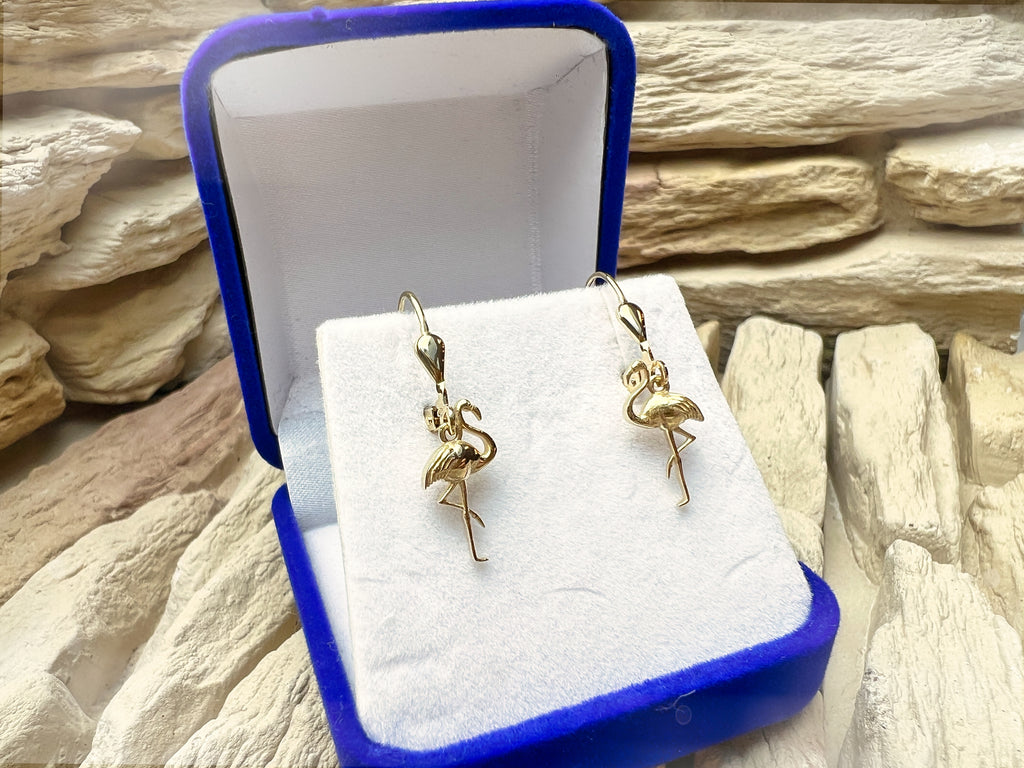 Flamingo Ohrringe 585er Gelbgold – Unikat