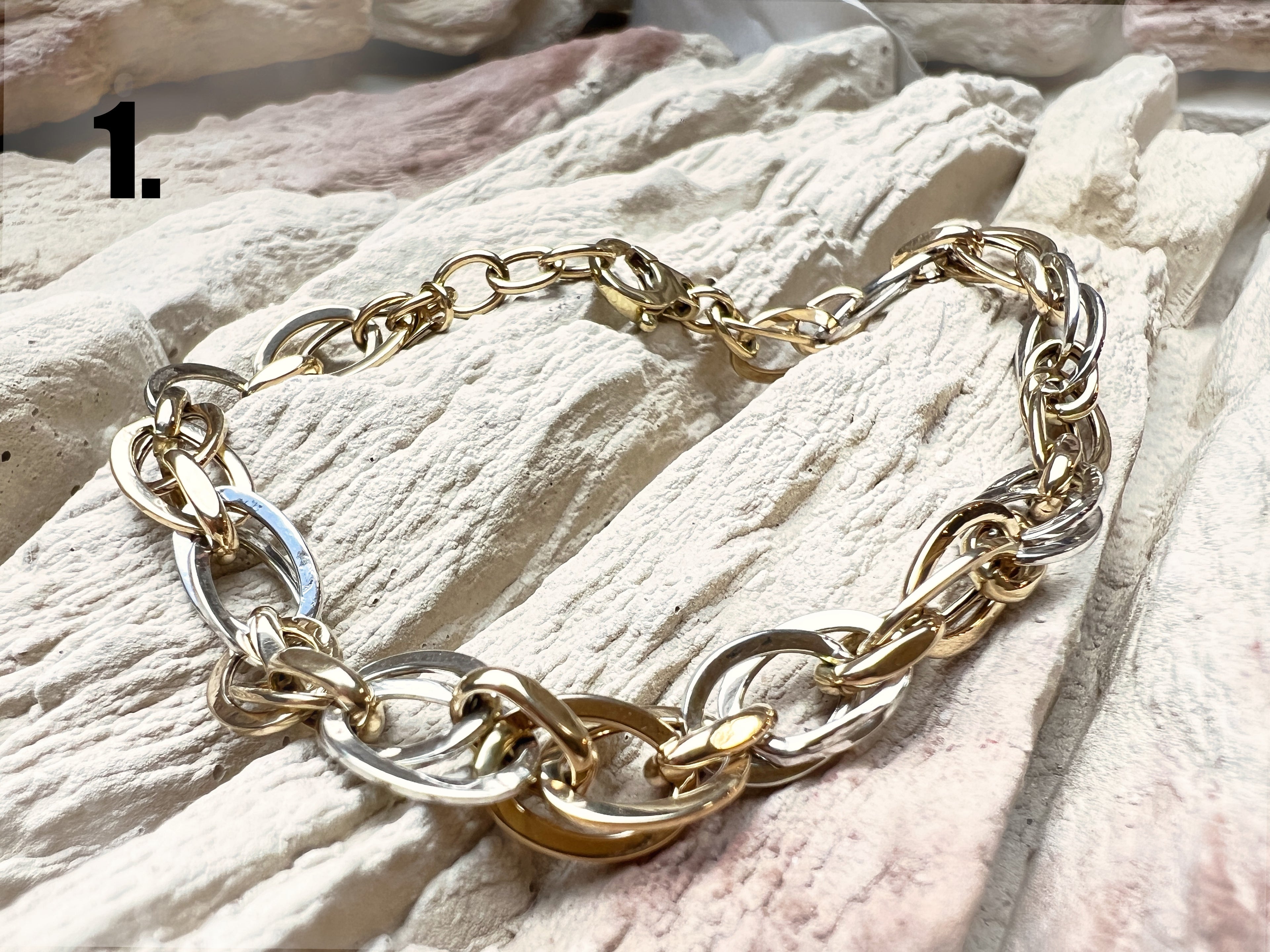 375er Goldarmband - Bicolor - Modern - Länge: 17,5-19 cm - Breite: 8 mm - Gewicht: 4,2 Gramm