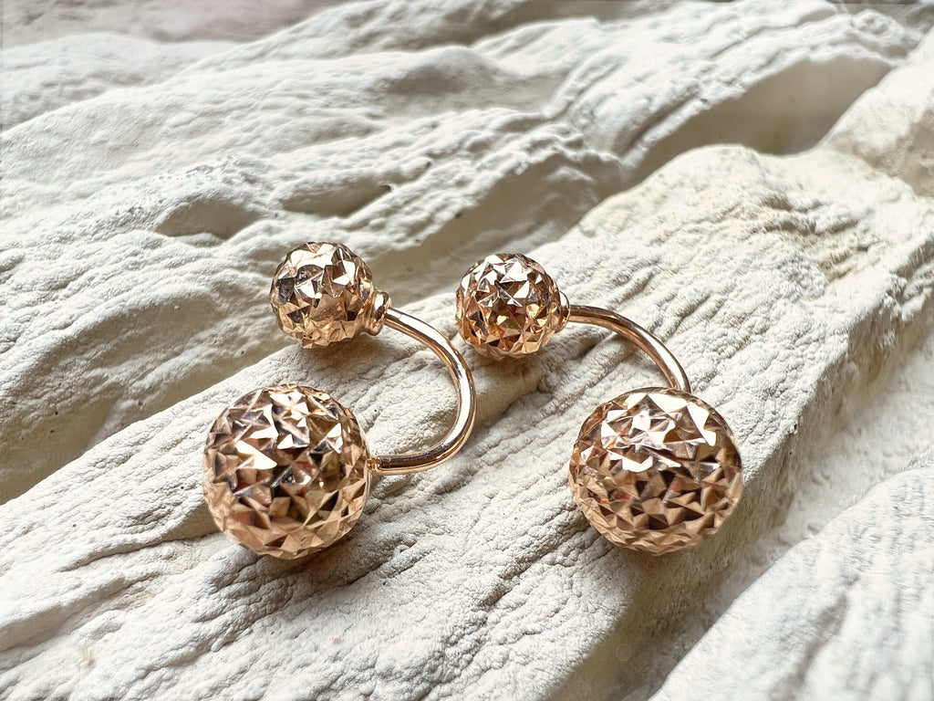 Doppelohrringe Kugeln 585er Roségold - UNIKAT