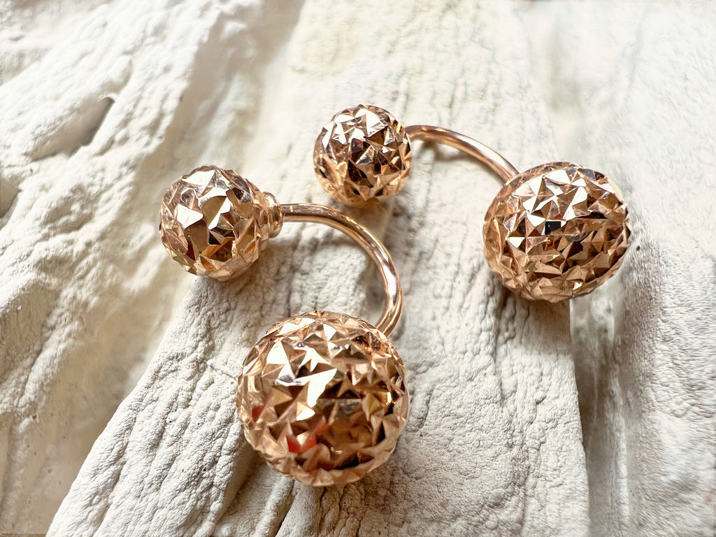 Doppelohrringe Kugeln 585er Roségold - UNIKAT