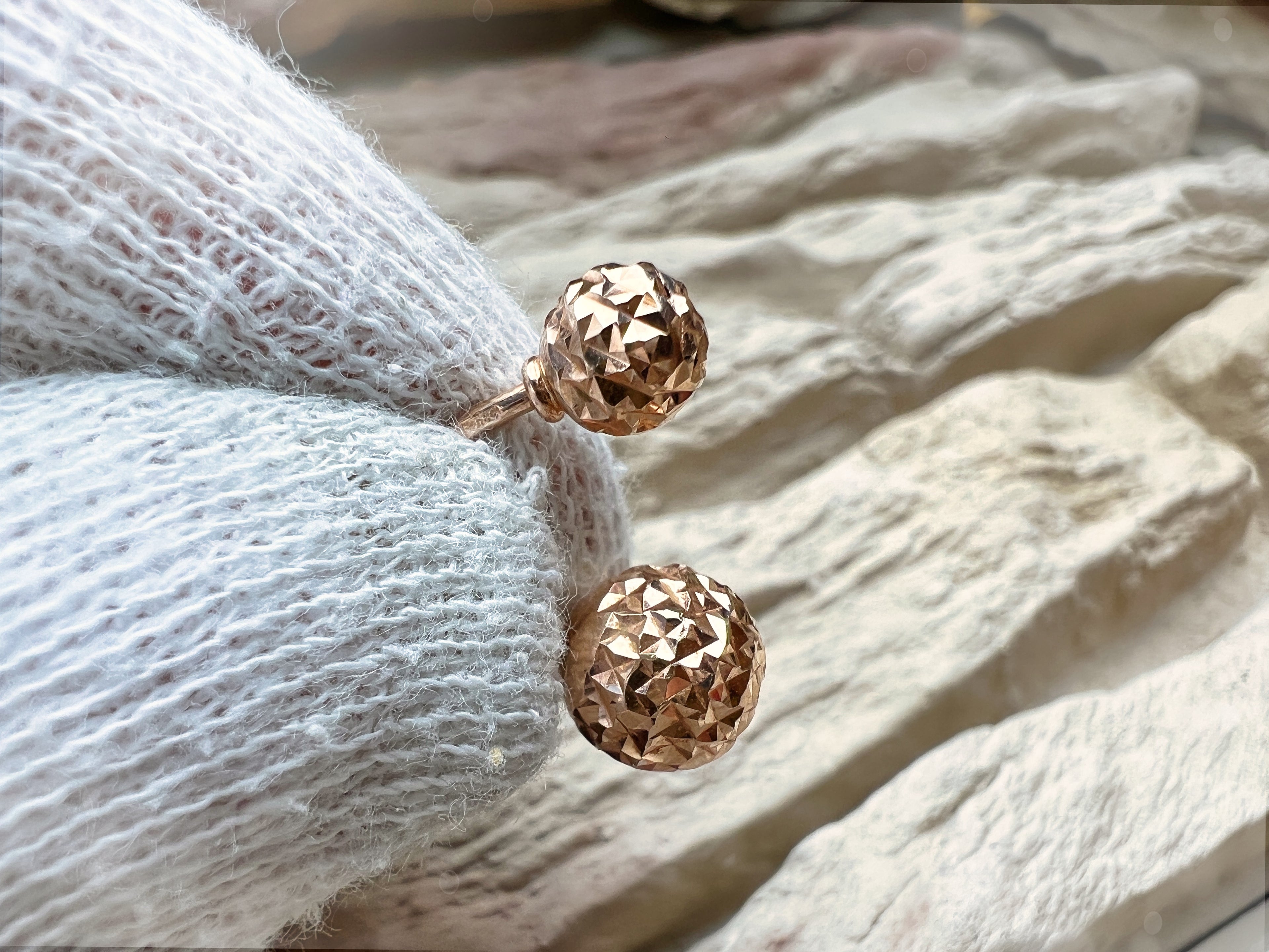 Doppelohrringe Kugeln 585er Roségold - facettierte Kugeln