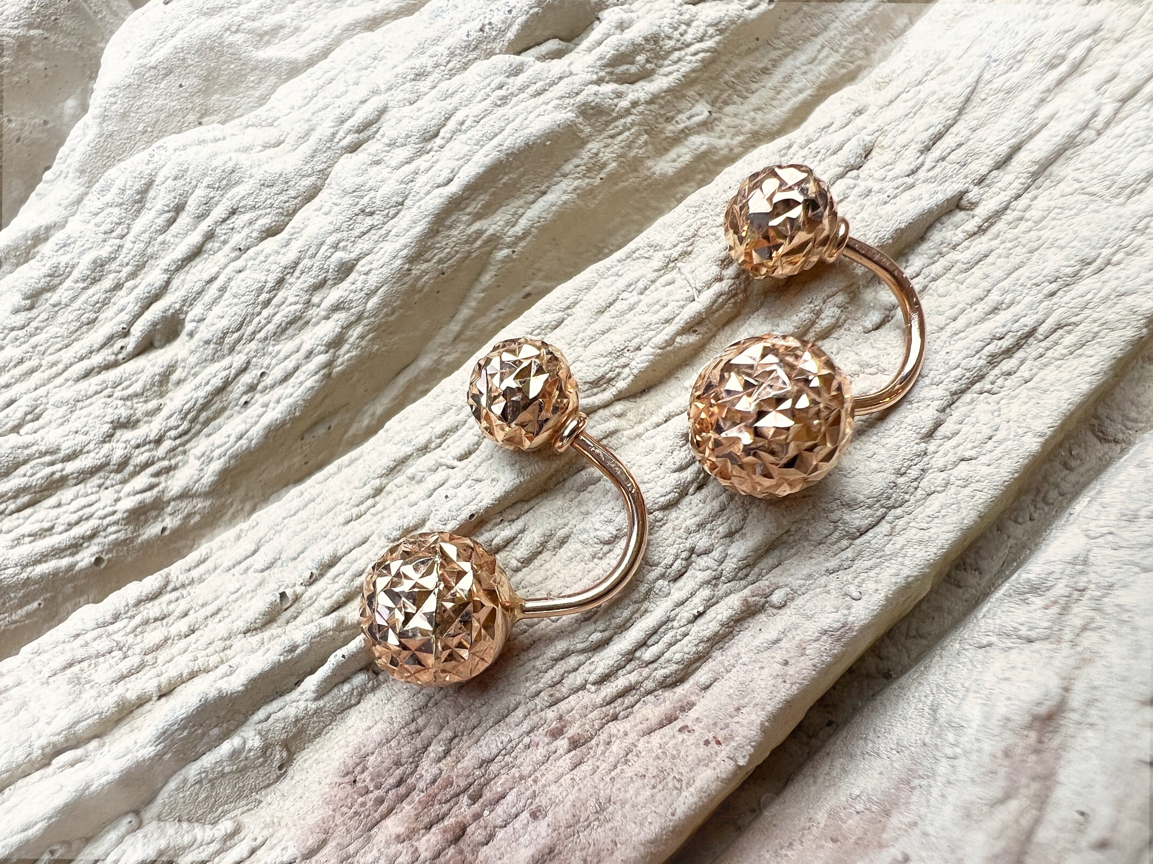 Doppelohrringe Kugeln 585er Roségold - UNIKAT